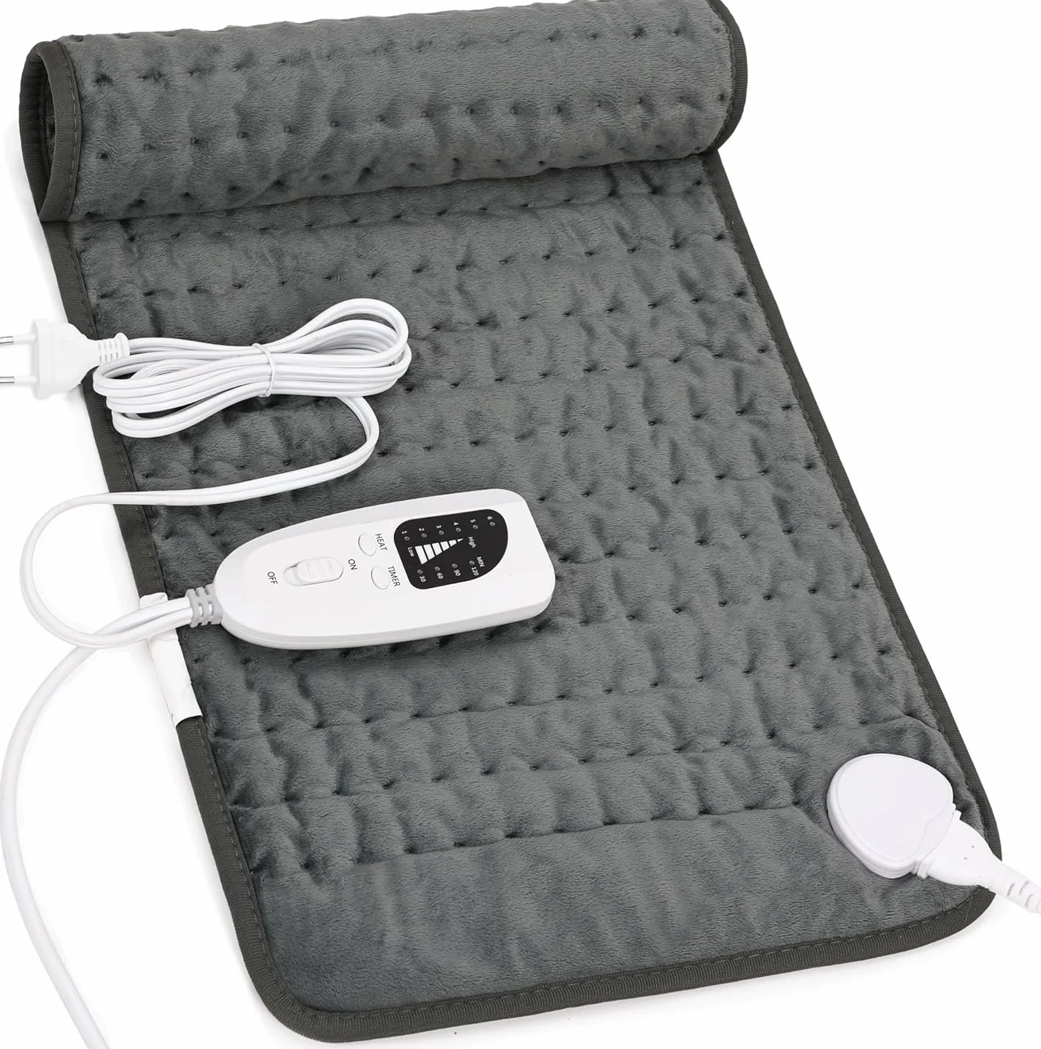 Manta Eléctrica Lumbar 30x60 cm Apagado Automático Franela Suave Gris Oscuro