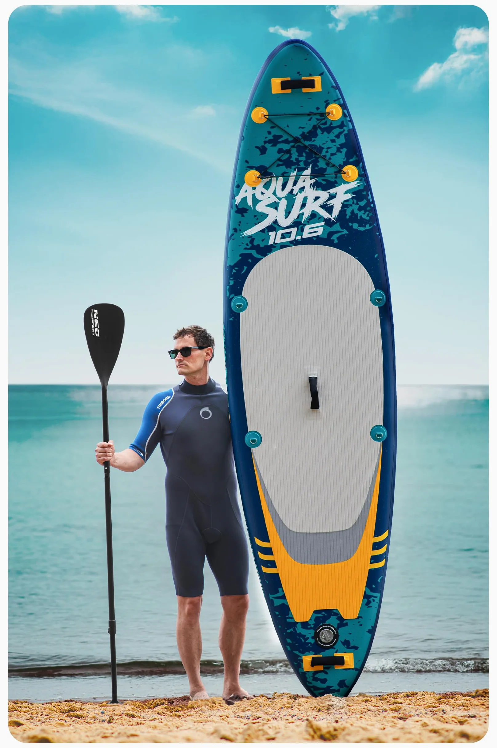 Neo-Sport Aquasurf 10.6 - Tabla de Surf Hinchable (320 cm, con Accesorios, Bomba de Mano, Mochila de Remo y Correa de Remo