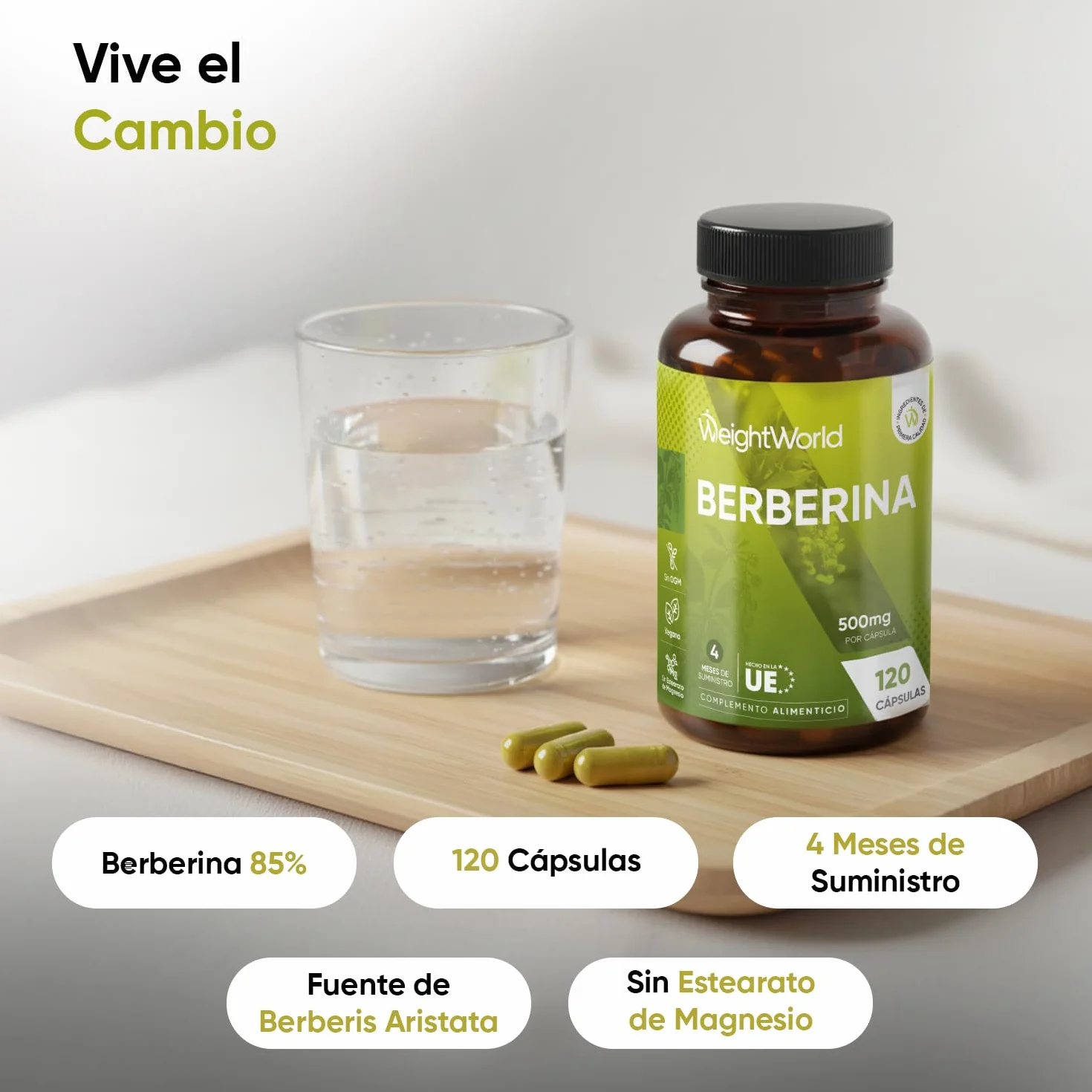 Berberina 500mg 120 Cápsulas 85% Alcaloides Suplemento Vegano Sin Gluten