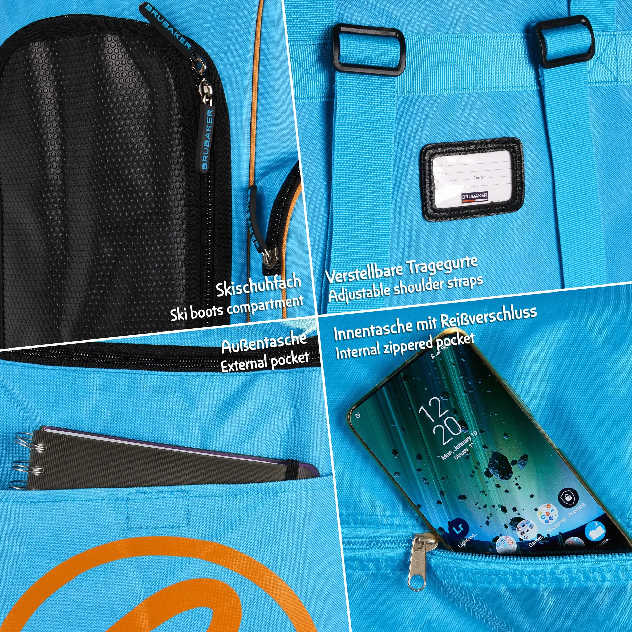 BRUBAKER 'Super Champion 2.0' Bolso para Deporte - Mochila Porta Botas De Esquí - Azul/Naranja