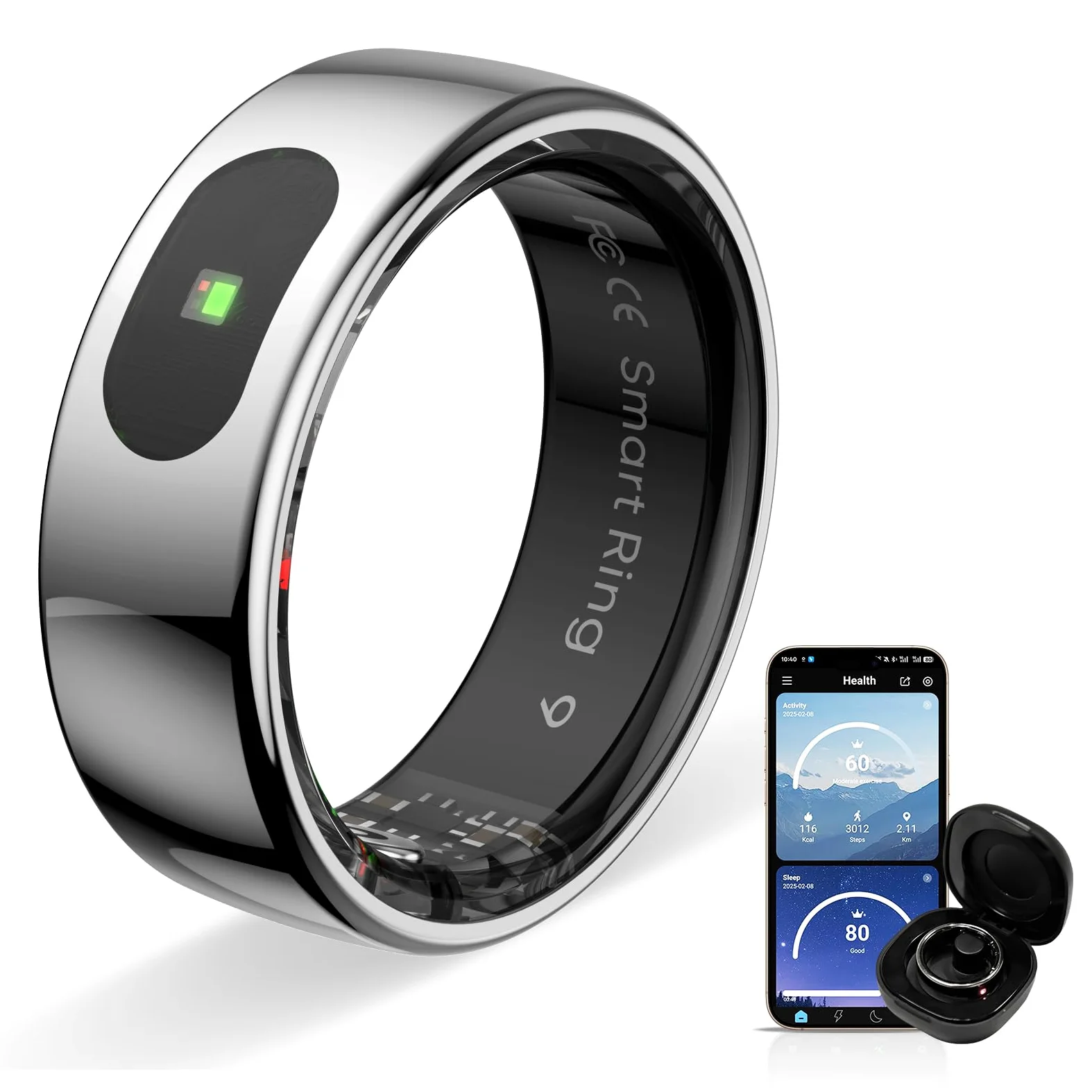 Health Ring Pro Inteligente Anillo Táctil versión Mejorada con Bluetooth, Resistente al Agua 10 ATM, Rastreador de Actividad Física (Plata, 8)