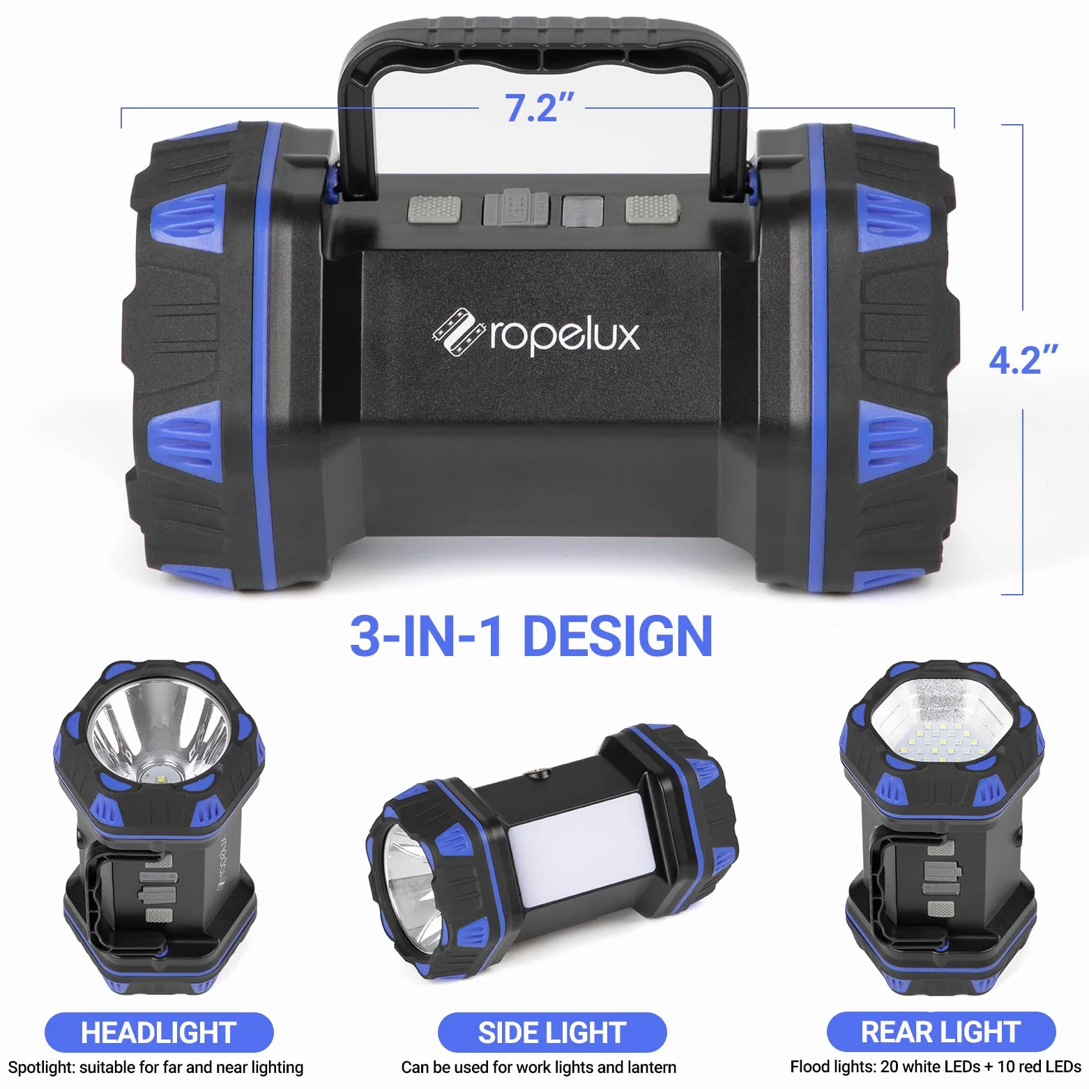 Linterna LED de camping recargable, linterna de camping de 1500 lm, 8 modos de luz, luces de camping de capacidad 4800, banco de energía USB, luz de flash brillante portátil para emergencias, cortes