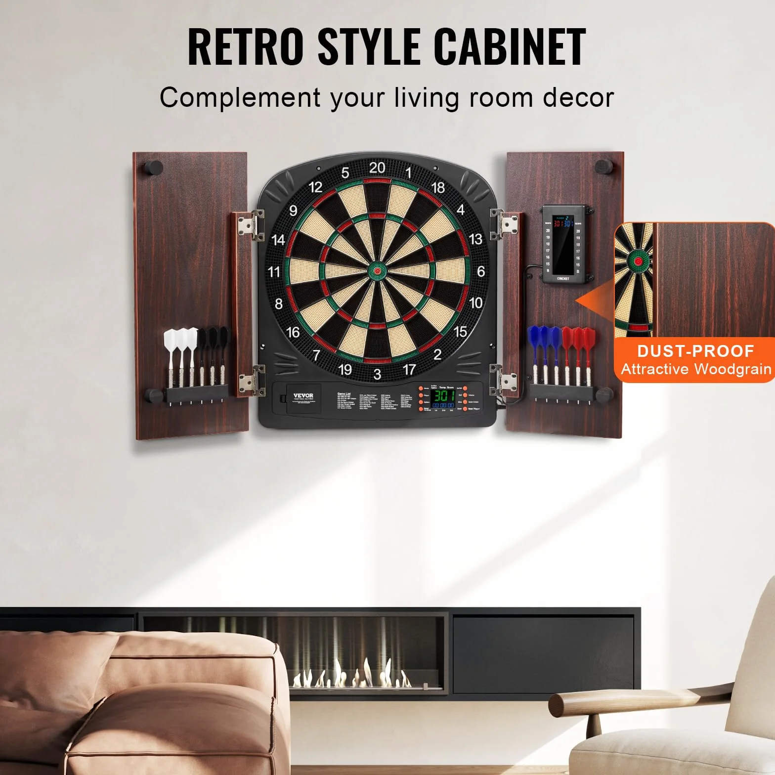 VEVOR Juego de Tablero de Dardos y Gabinete Electrónico, Φ 34,3 cm