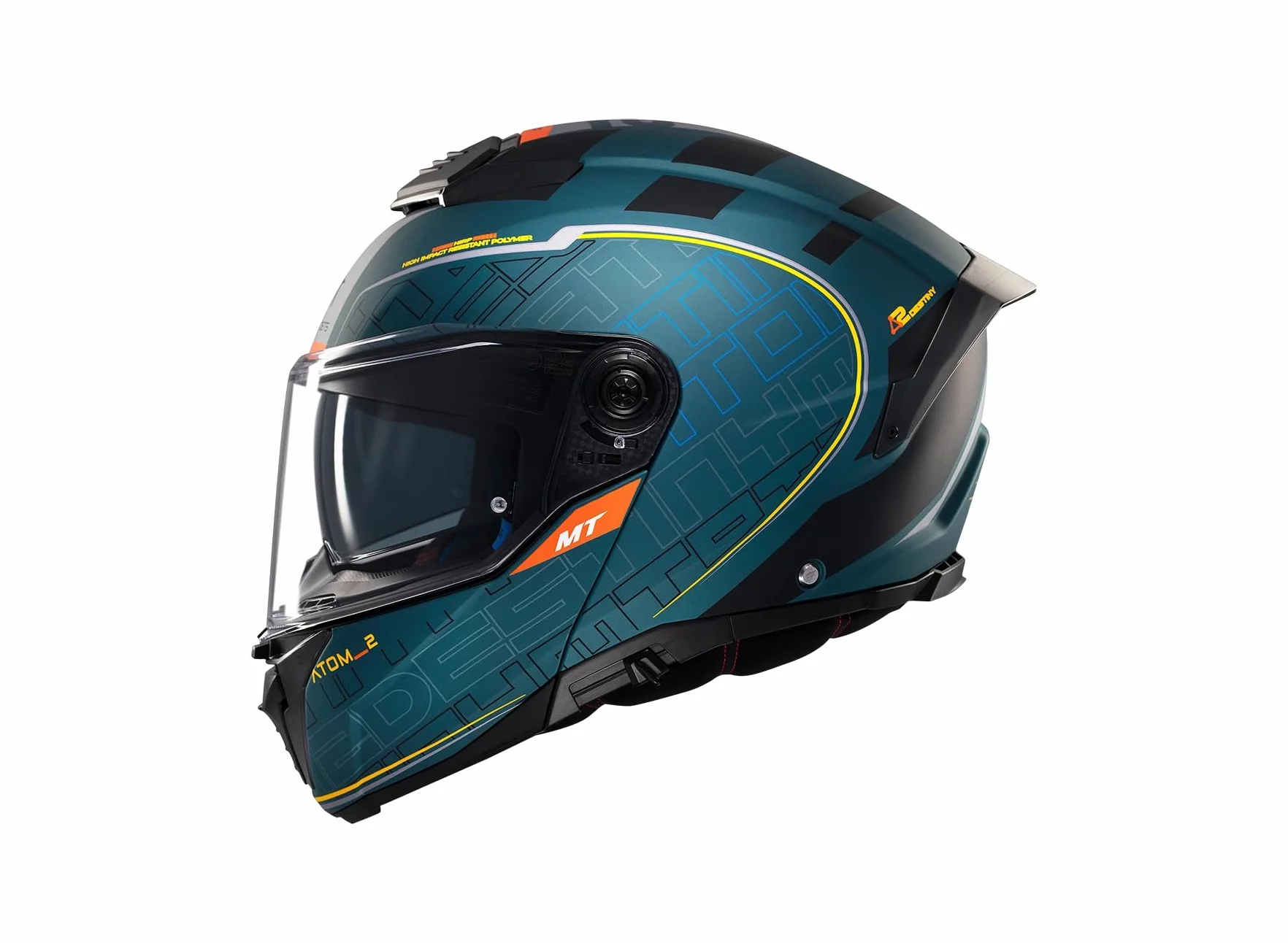 MT Helmets Atom 2 SV, Casco moto Modular Flip-Up, Visor Solar Retráctil, Interior Lavable, Preparado Intercomunicador UCS, Bloqueo frontal, Visor con posición Ventilación, Homologado ECE 22.06 & DOT