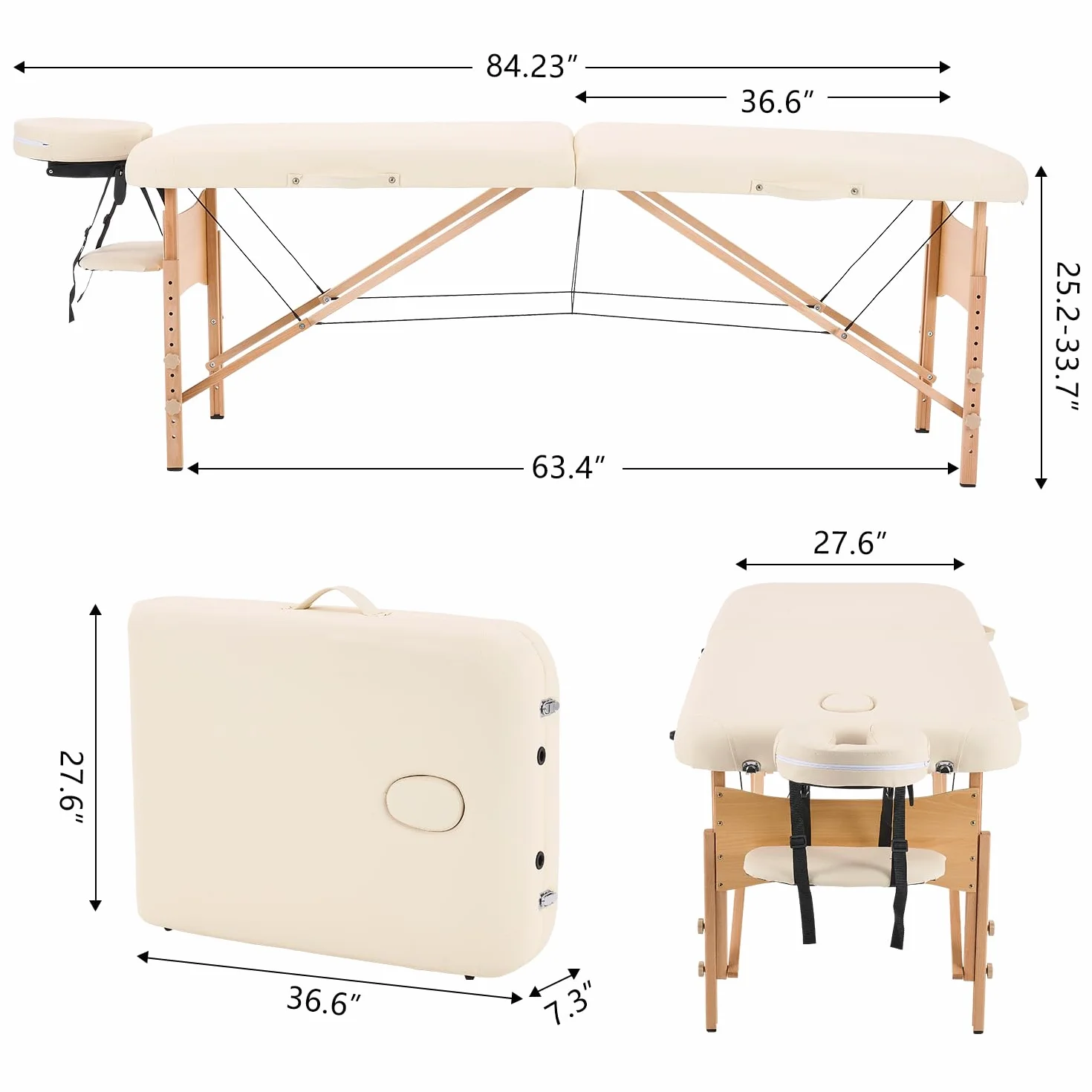 YOUNIKE Camilla Masaje Plegable 2 Zonas Profesional 250kg 186×70cm Madera Haya