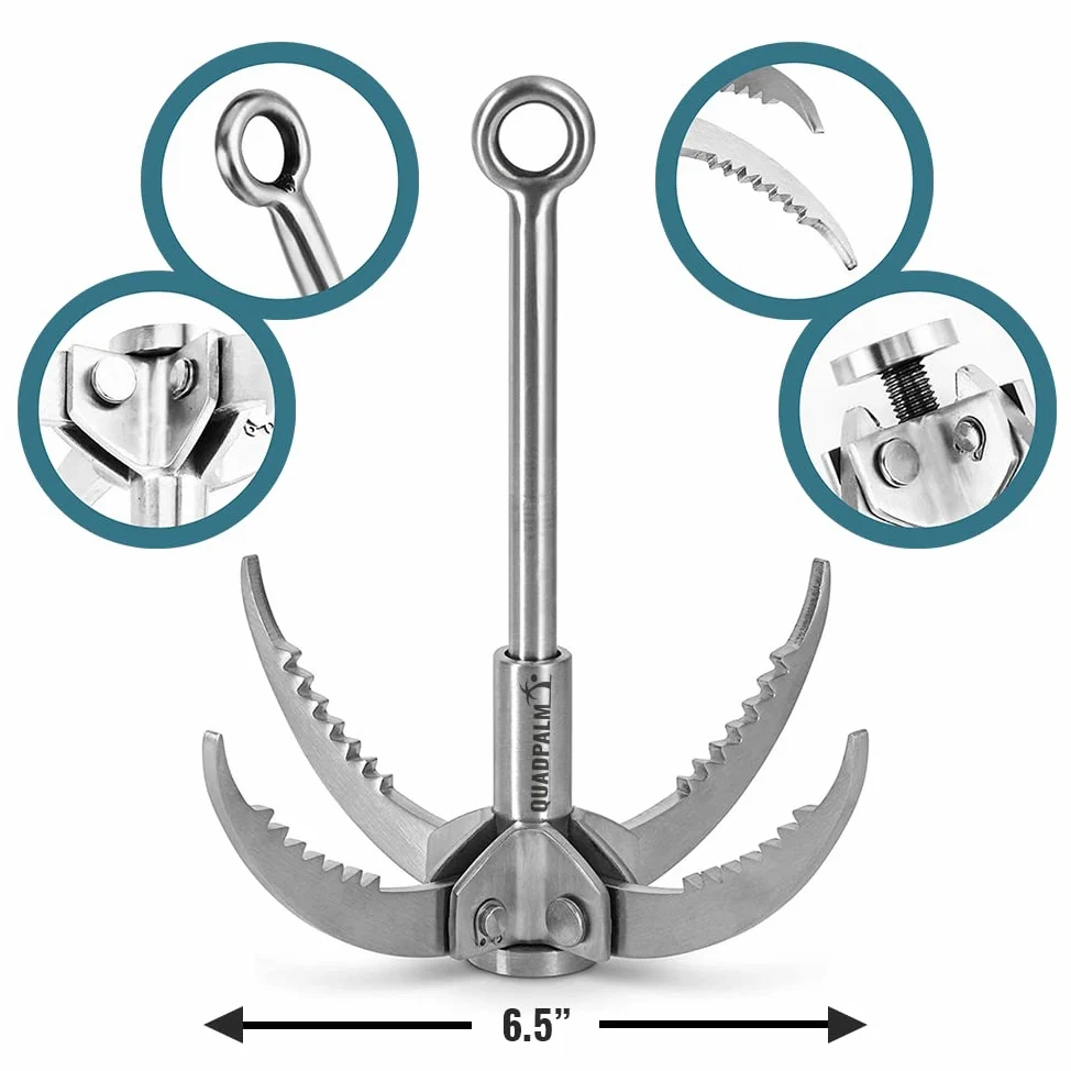 Grappling Hook with 10m Rope – Multifunctional QUADPALM Grapple Hook - 4 Stainless Steel Folding Claws - Heavy Duty - Outdoor Camping Hiking Tree Rock Mountain Climbing Equipment