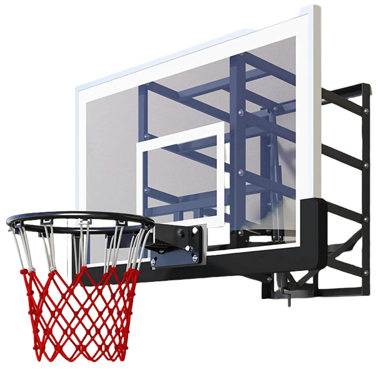 Aro de baloncesto para exteriores de altura ajustable, soporte de pared con tablero de vidrio templado para gimnasios, garajes, escuelas, ideal para adolescentes y adultos