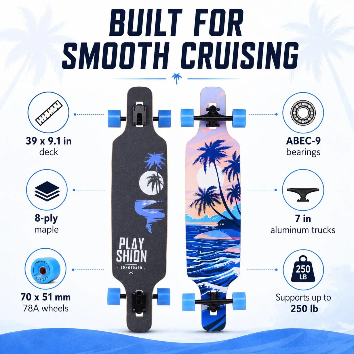 Playshion Longboard 39 Pulgadas Drop Through ABEC-11