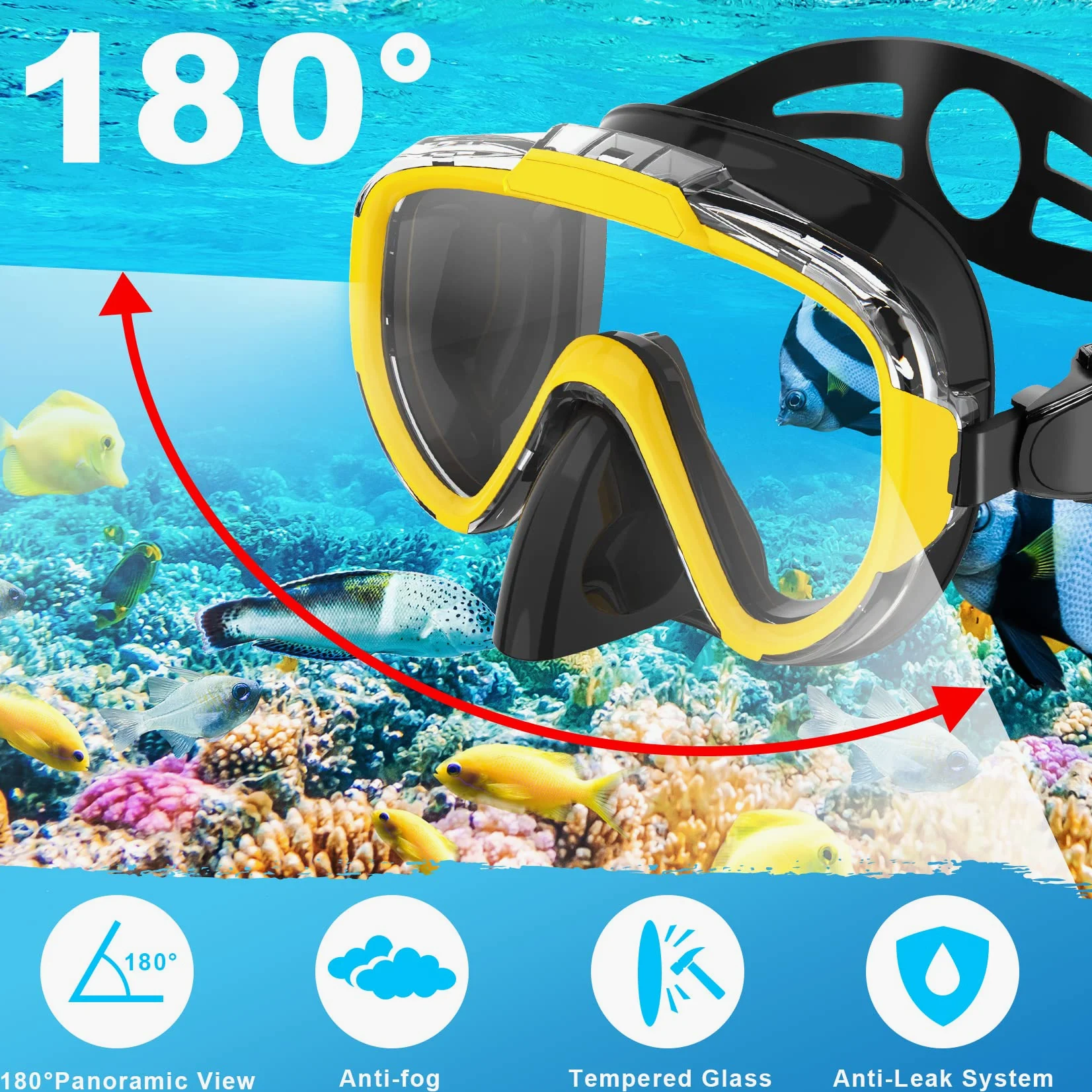 Zipoute Snorkel - Juego de esnórquel, Equipo de esnórquel para Adultos, Lente panorámica antifugas y antivaho, Juego de esnórquel Ajustable para Adultos, Kit de esnórquel de Buceo y natación