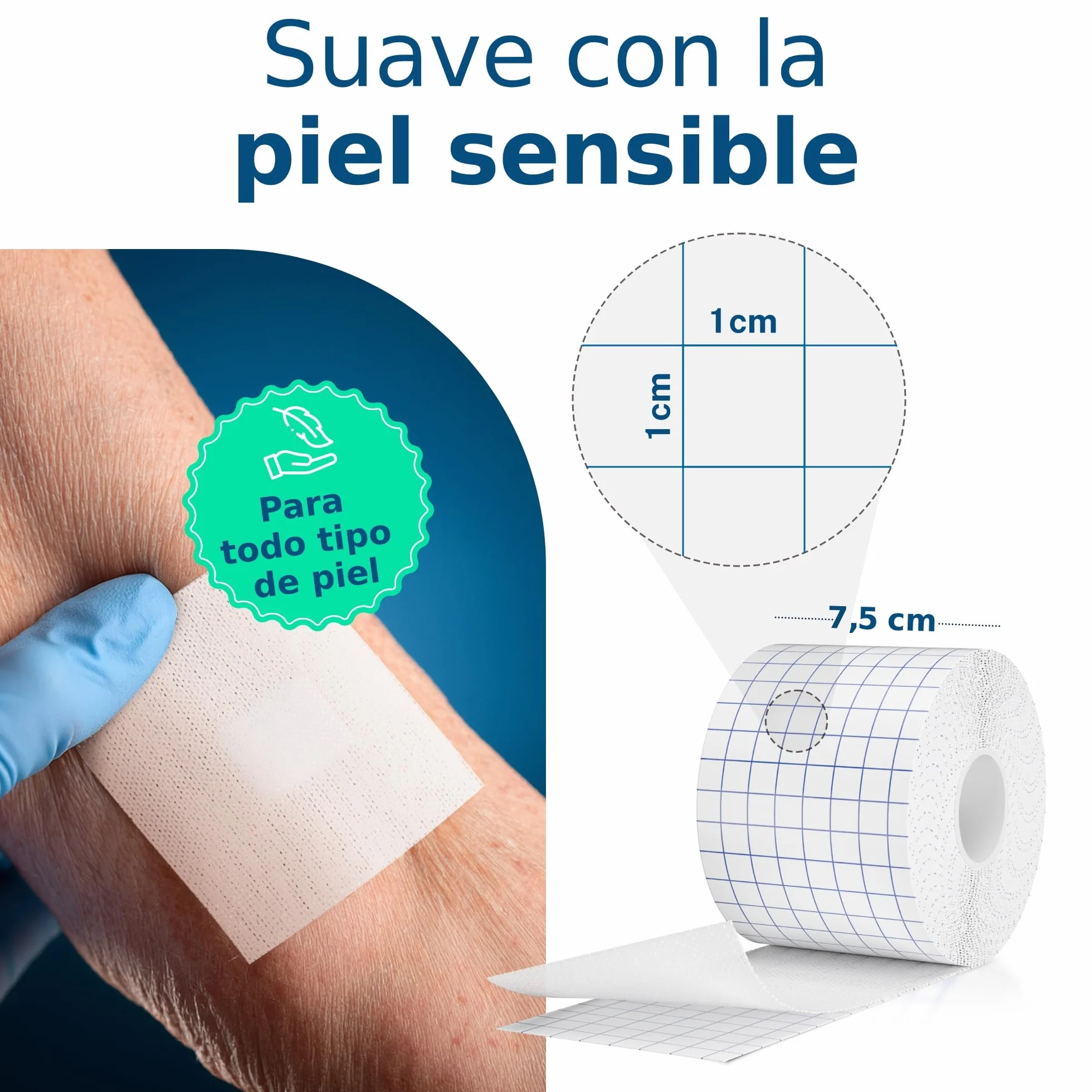 Esparadrapo médico 7,5 cm x 10 m | Cinta adhesiva TNT hipoalergénica transpirable para apósitos