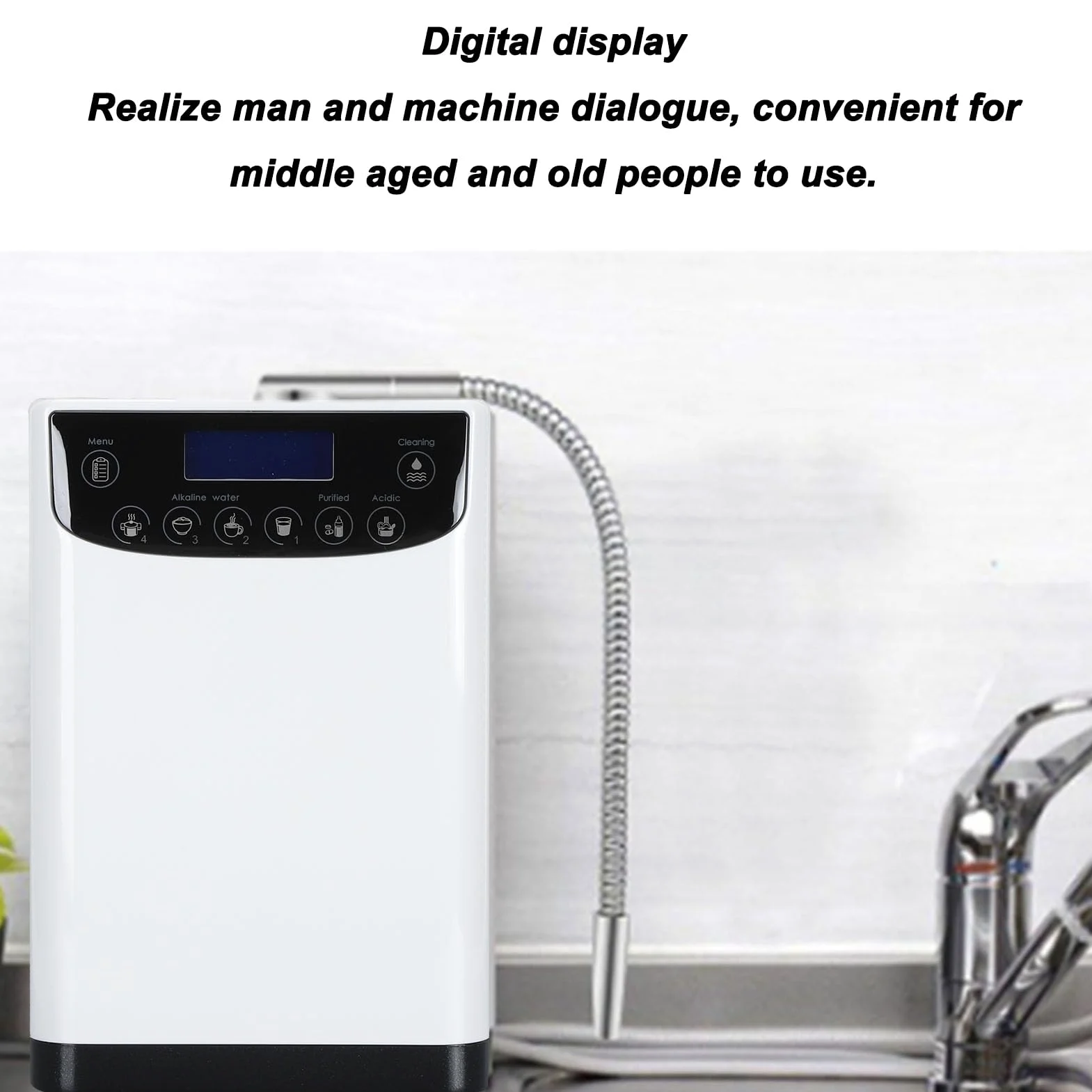 Generador de Agua de hidrógeno: Purificador de Agua Multifuncional Montado en la Pared con Pantalla LCD, Control Táctil y Mensaje de Voz, Ionizador de Agua (Enchufe de la UE)