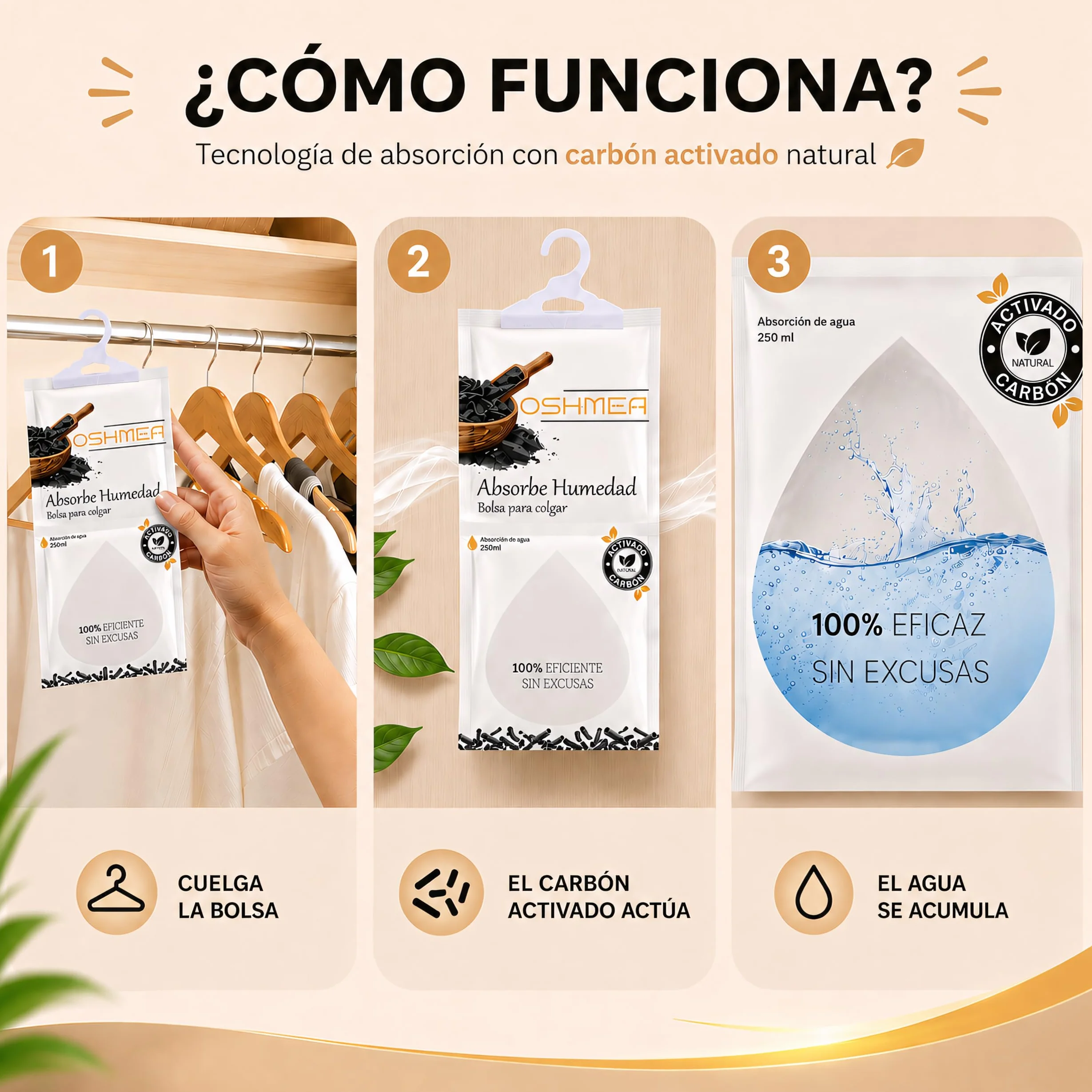 Pack de 5 Bolsas Antihumedad con Carbon Activado Deshumidificador Armario
