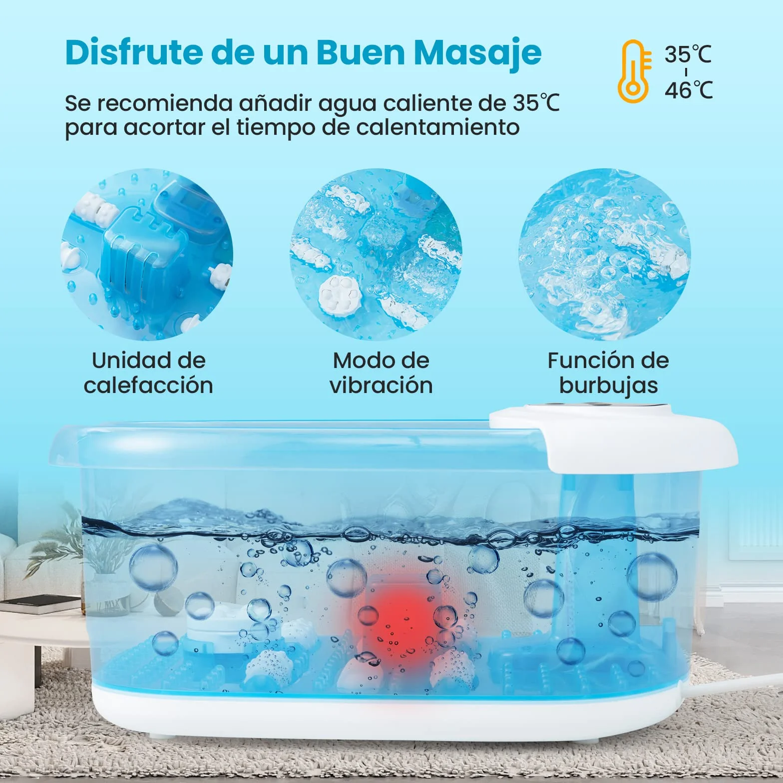COSTWAY Masajeador de Pies con Calor, Burbujas y Vibración, Pediluvio Eléctrico Azul