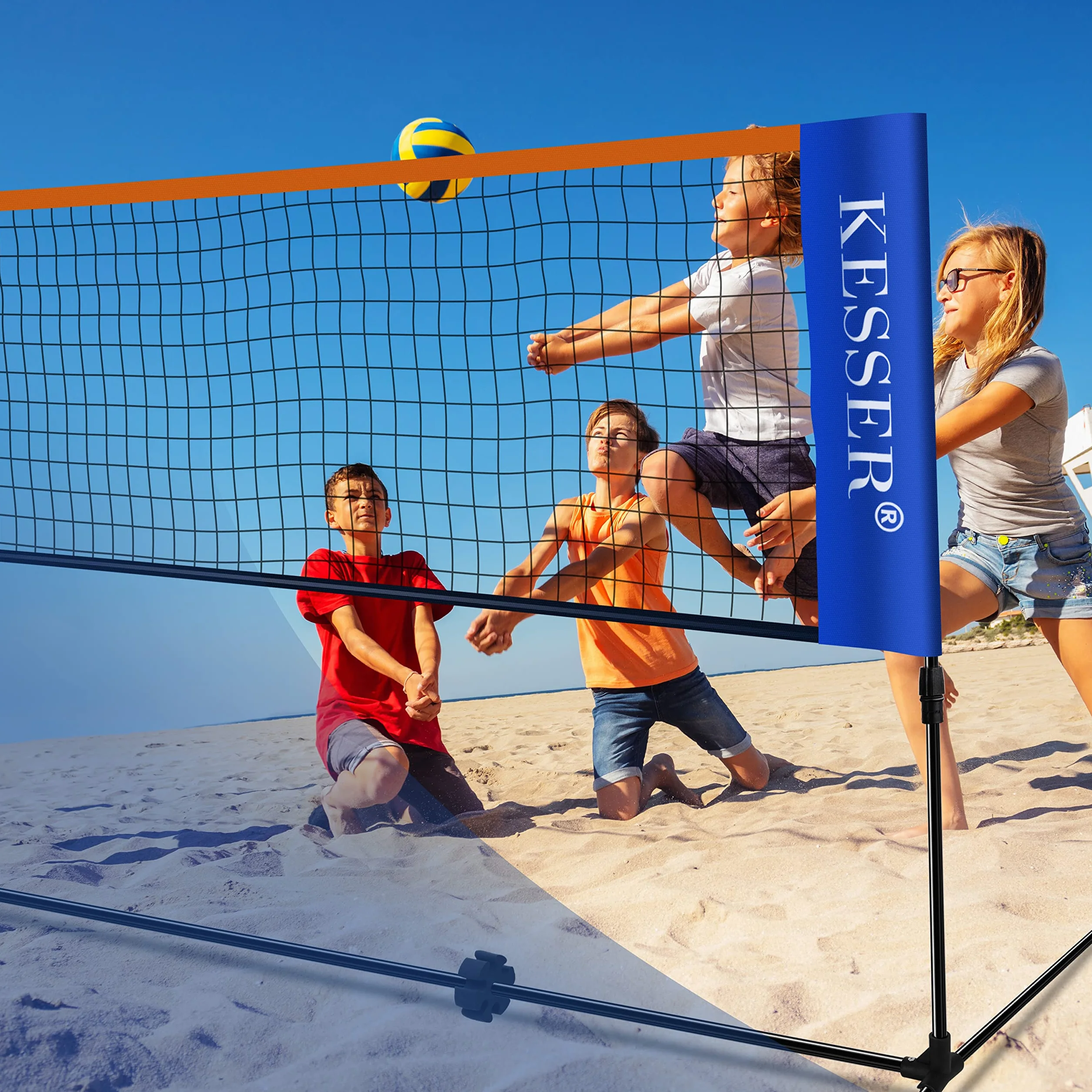 KESSER Red de bádminton con Altura Ajustable en 3 Posiciones, Juego Compuesto por Red, 3 Pelotas, Marco de Hierro