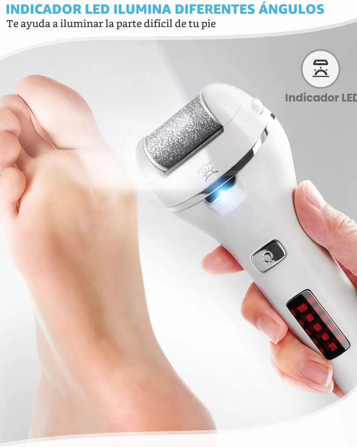 Vxdoirk Profesional Quita Durezas para Pies Electrico Recargable e Impermeable 3 Rodillos 2 Velocidades Blanco