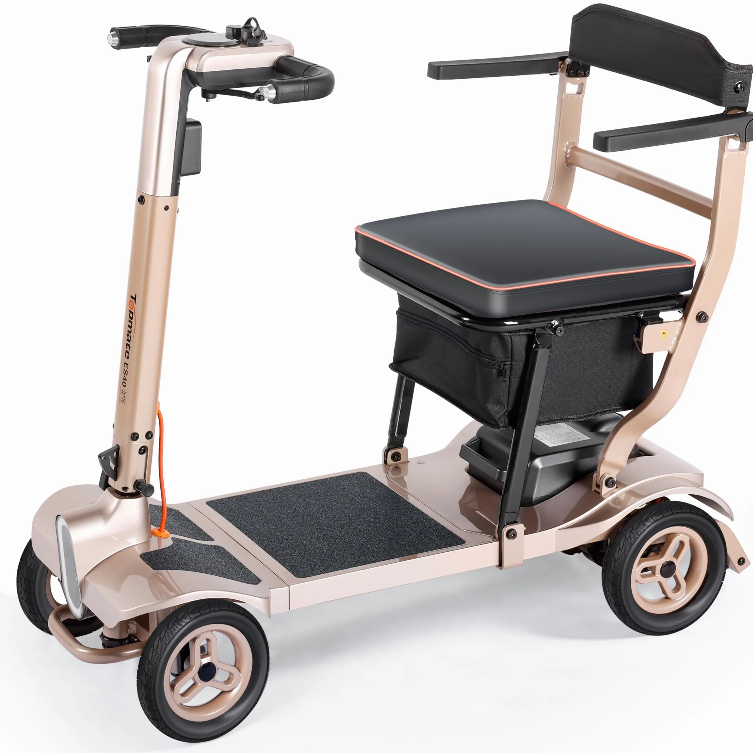 TopMate ES40 Patinete de Movilidad para Adultos, Ligero Plegable, Patinete de Movilidad Plegable para Personas Mayores con Batería Extraíble, Luces LED y Bolsa de Almacenamiento - Oro Rosa Negro