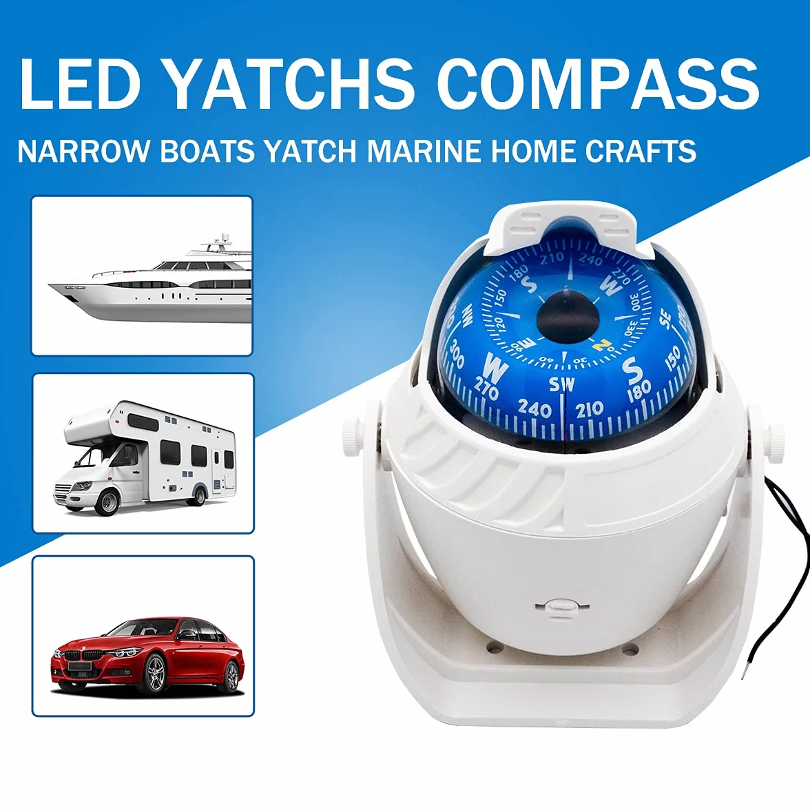 Baceyong Sea Marine - Brújula de navegación para coche, brújula con bola giratoria, con soporte para barco, caravana