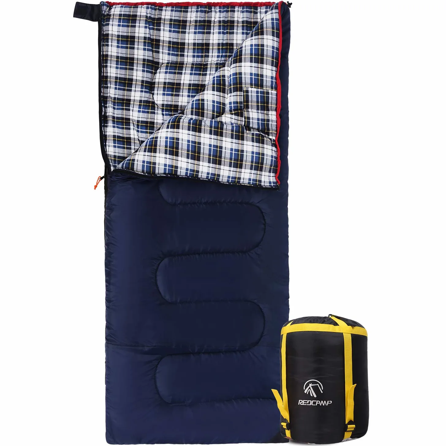 REDCAMP Saco de Dormir de Franela de algodón para Acampada, mochileros, para Adultos, para Clima frío, Tipo sobre, con Relleno de 0,9, 1,4 y 1,8 kg