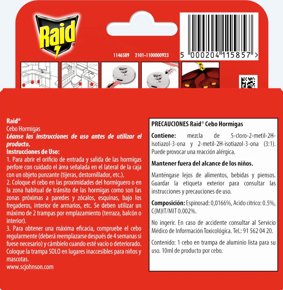Raid Cebos Trampa antihormigas Elimina Colonia Entera Interiores Exteriores 1 Unidad
