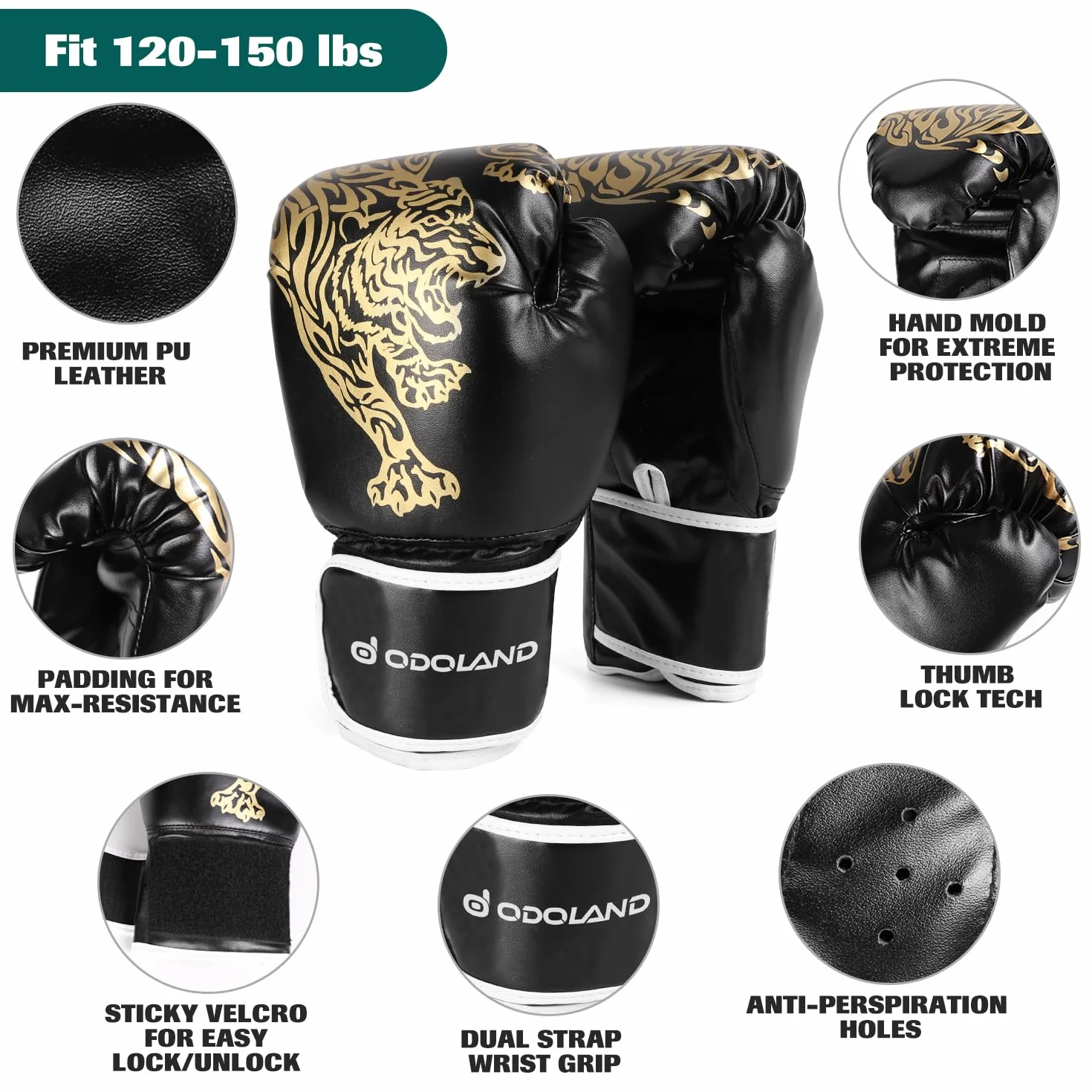 Odoland 6-en-1 Kit de Sacos de Boxeo Sin Relleno 120 cm Bolsa Pesada Kick Boxing 68 kg con Guantes 12 oz Vendajes Cadenas Negro