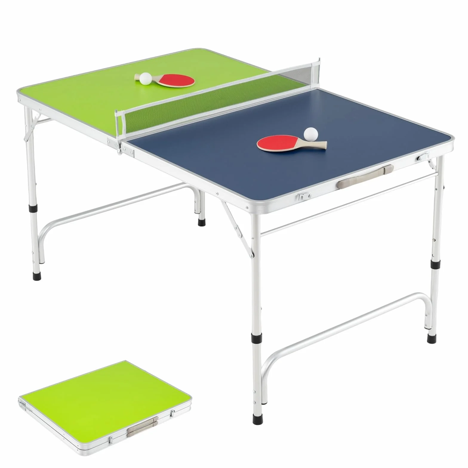 LIFEZEAL Mini Mesa de Ping Pong Plegable, 120x76 cm, Altura Ajustable 3 Niveles, Juego Completo con Raquetas y Pelotas