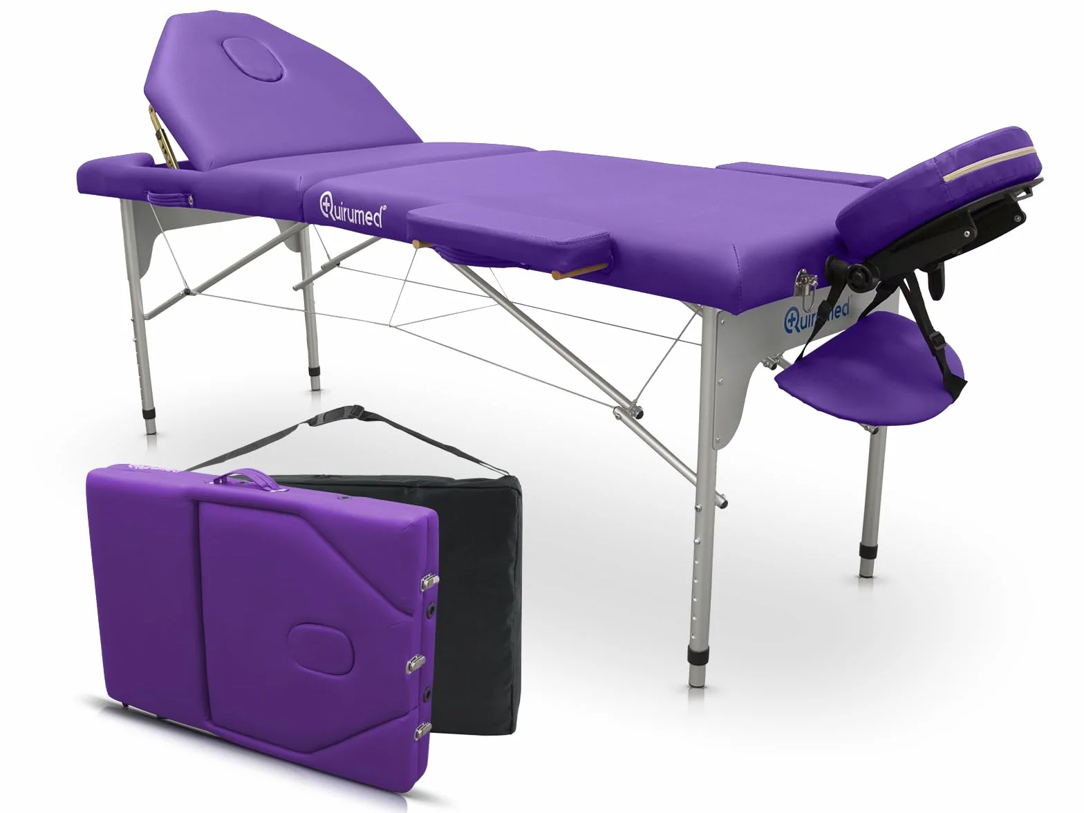 QUIRUMED Camilla de Masaje Plegable Aluminio Pro 186x66 cm Respaldo abatible Polipiel Morado