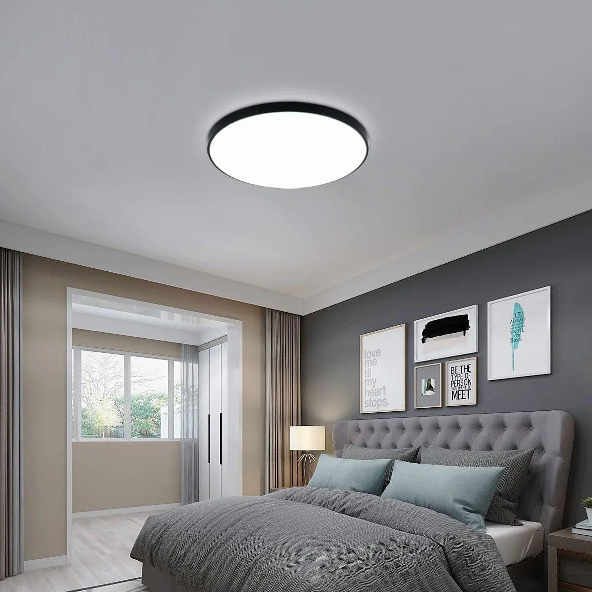 Lampara LED Techo Moderno 24W 6500K Blanco Frio IP54 Impermeable Ø27cm Negro