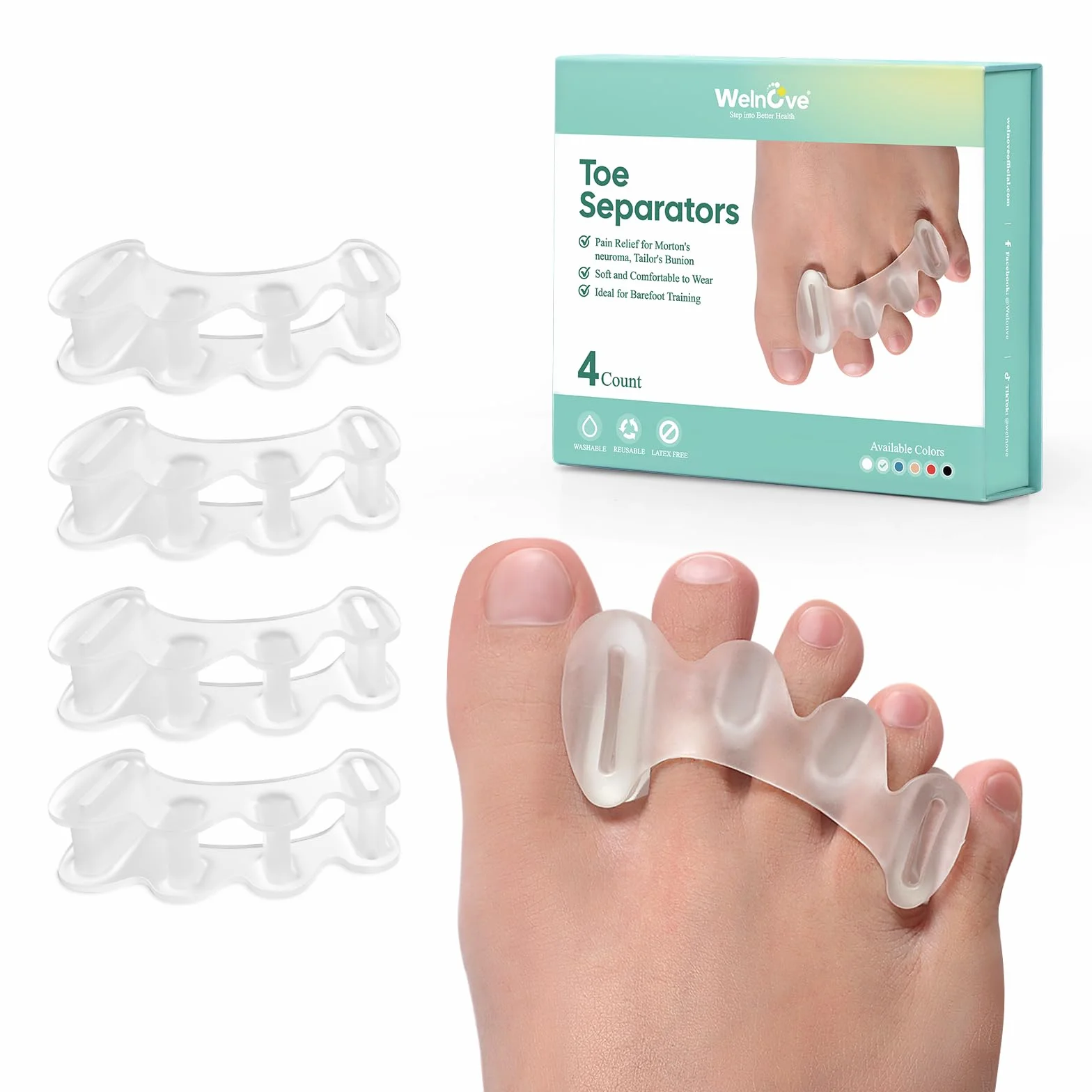 Separadores de Dedos para Juanetes Alivio Dolor Alineación Pies Ajustables 2 Pares Caja Regalo