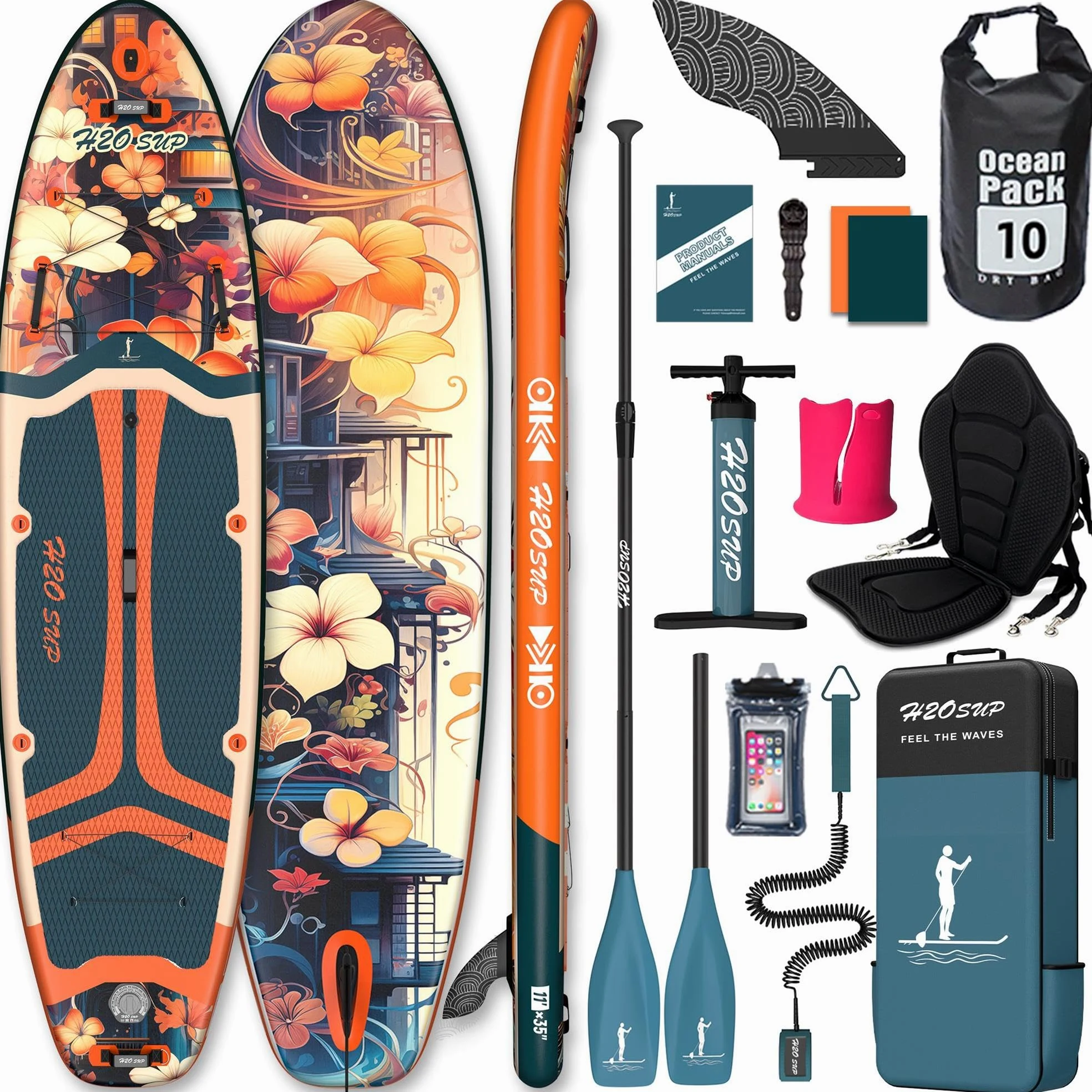 Tablas de remo inflables, extra anchas para principiantes, tabla de surf de pie súper estable con accesorios de primera calidad, 15 anillos en D, 5 asas, soporte de cámara, jóvenes y adultos
