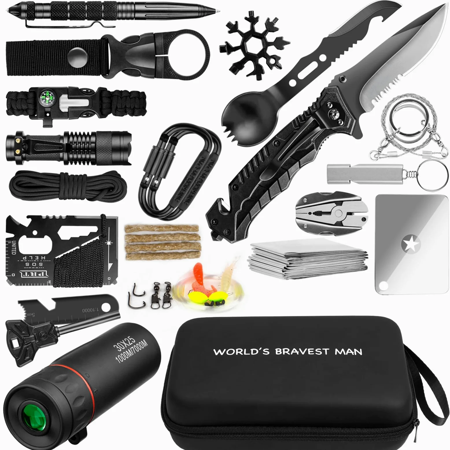 Kit de supervivencia 34 en 1, equipo táctico de supervivencia de emergencia, accesorios de campamento, accesorios de equipo de regalo para hombres, rellenos de calcetines de Navidad, San Valentín