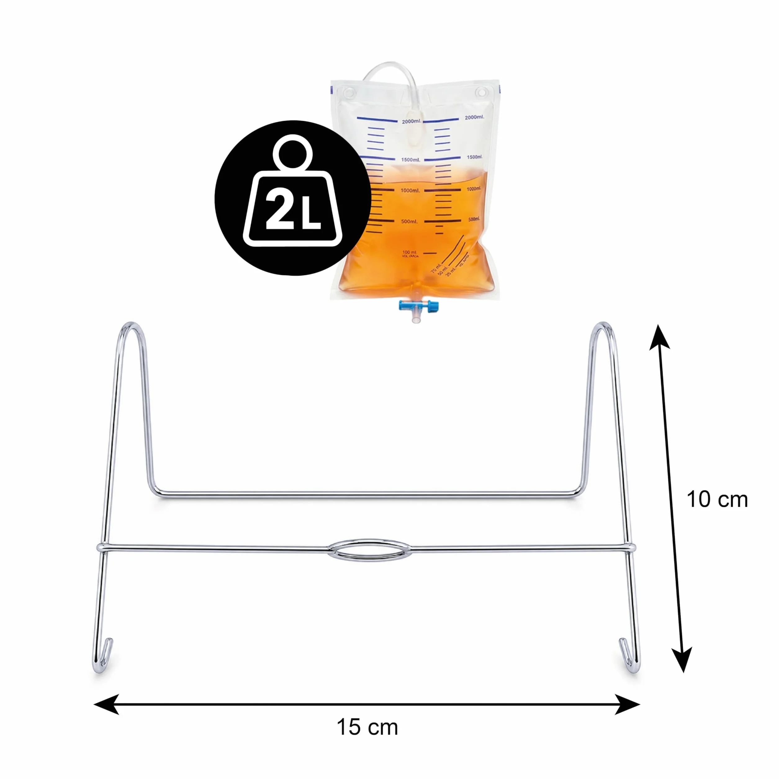 KMINA Colgador Bolsa de Orina 1 Unidad Soporte Metálico Cama Gancho Zincado 2 L