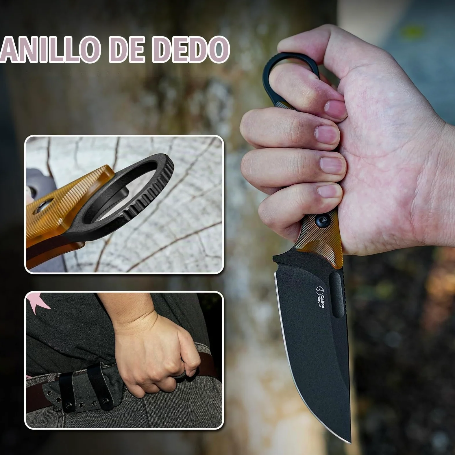 Kizer Cabox Cuchillo de Hoja Fija 3,36" Nitro V Acero Cuchillo de Caza de Hoja Fija Mango PEI con Funda para Supervivencia Camping Caza 1048A6 | Cuchillo de supervivencia de 8,53 cm con vaina, cuchillo EDC para caza Bushcraft