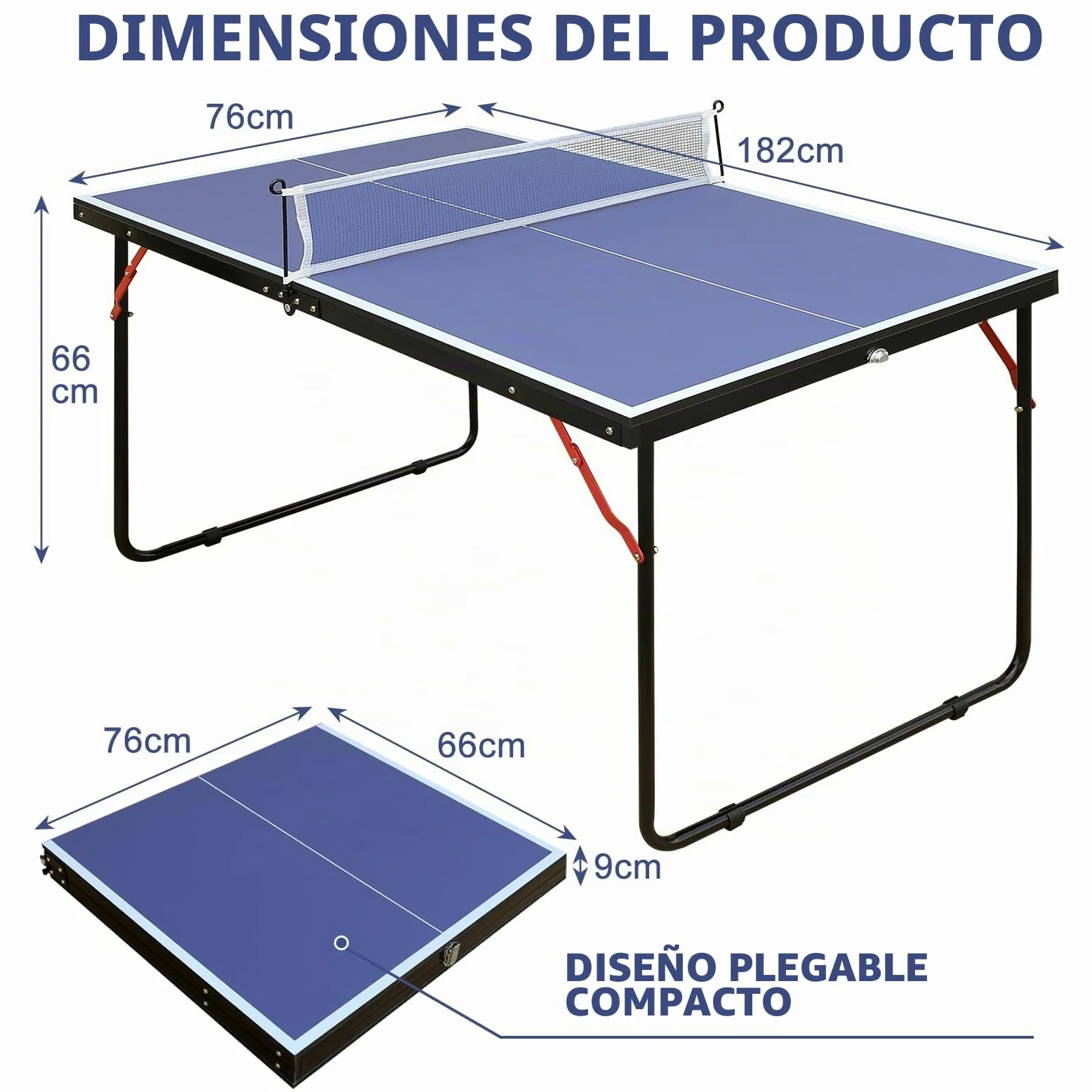 Mesa de Ping Pong Plegable y portátil, 137 x 76 cm, Juego de Mesa para Juegos de Interior y Exterior con Red, 2 Raquetas de Ping Pong y 3 Pelotas