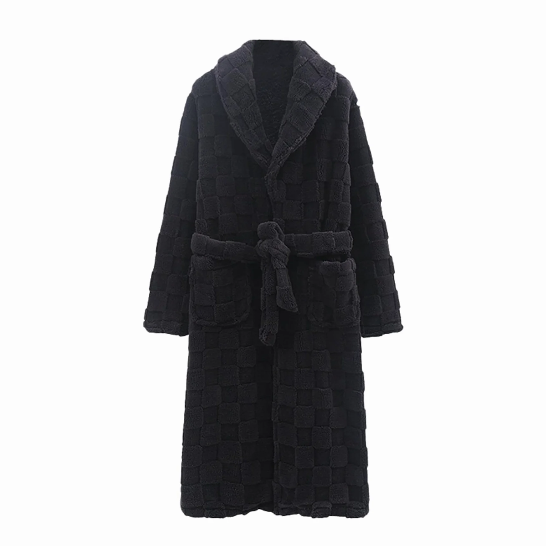 Invierno Albornoz de Terciopelo Coral Albornoz Invierno Bata de baño de Manga Larga de Alto Grado de Gran tamaño de la casa
