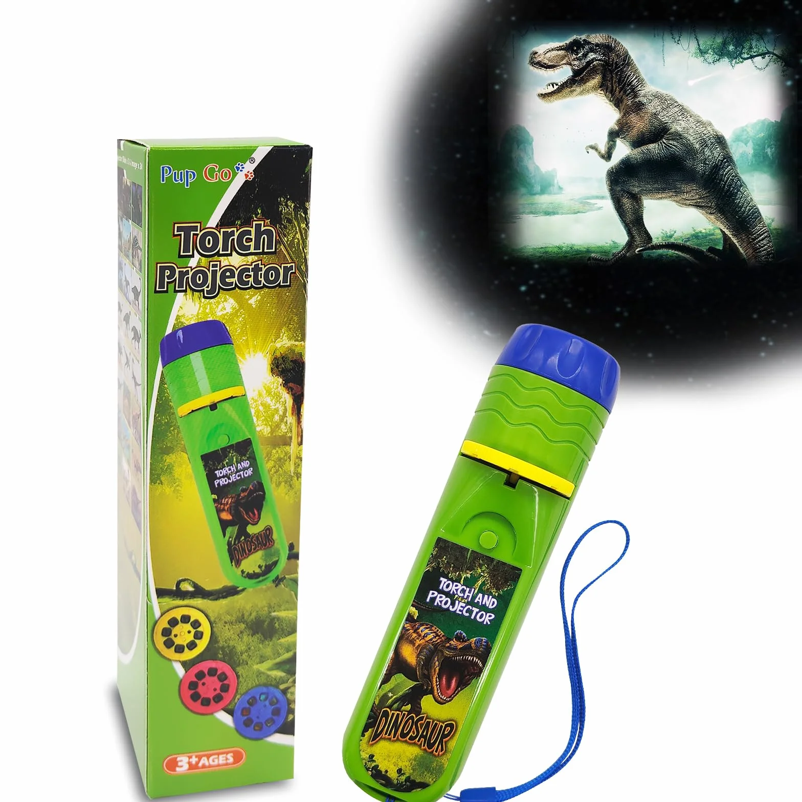 Pup Go Dinosaurio Linterna Proyector para Niños 3+ Años, 3 Discos 24 Imágenes, Juguete Educativo Ciencia