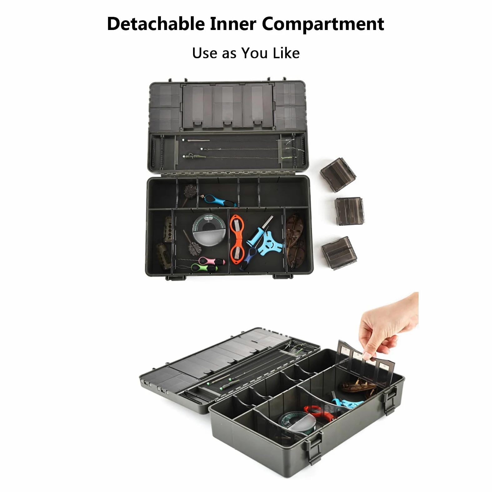 Organizador de Caja de Aparejos de Pesca Material de PC ABS de Primera Calidad Caja de Almacenamiento con múltiples Compartimentos Resistente al Agua y Duradera con Regla de