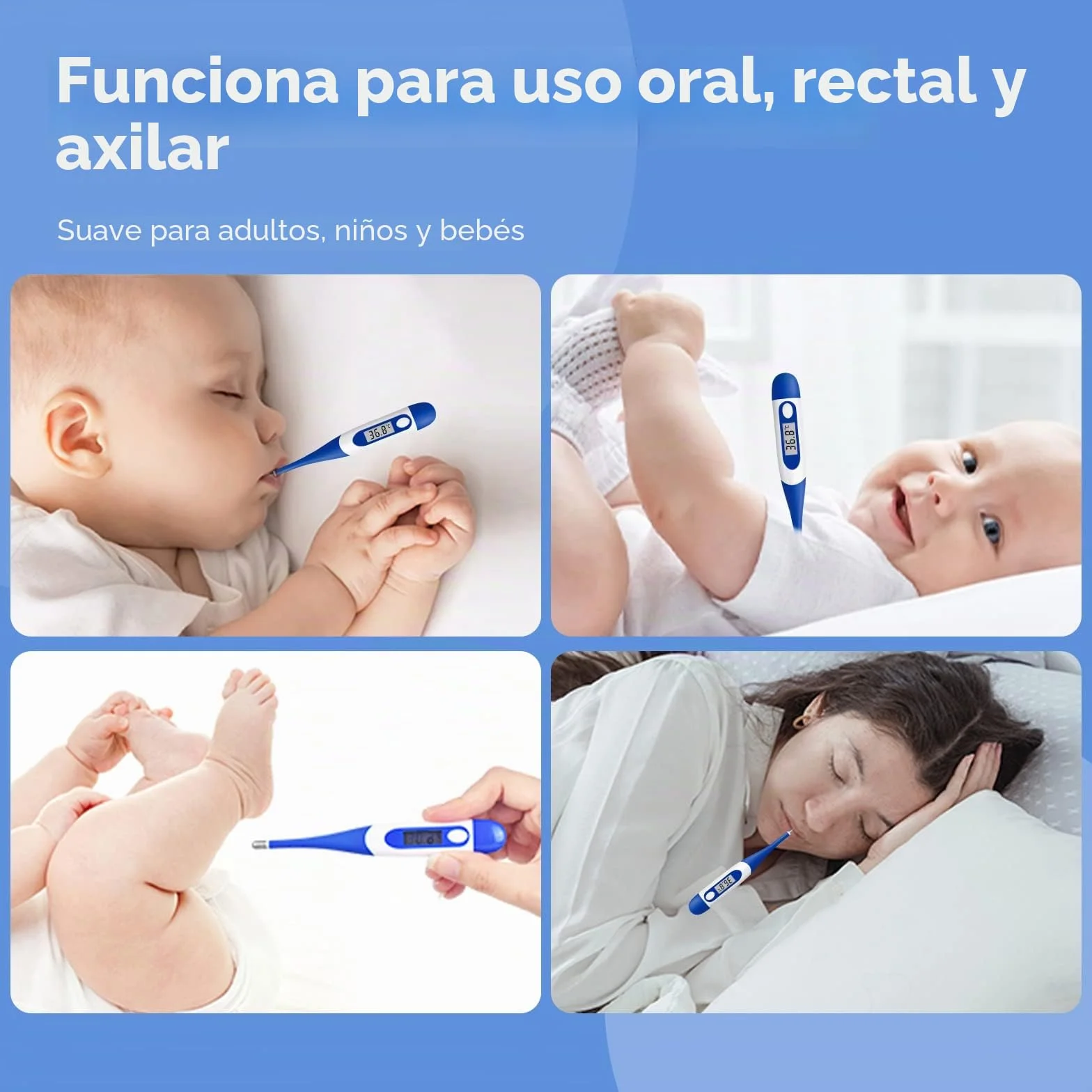 Berrcom Termómetro Digital Flexible Bucal y Antebraquial Impermeable con Alarma de Fiebre