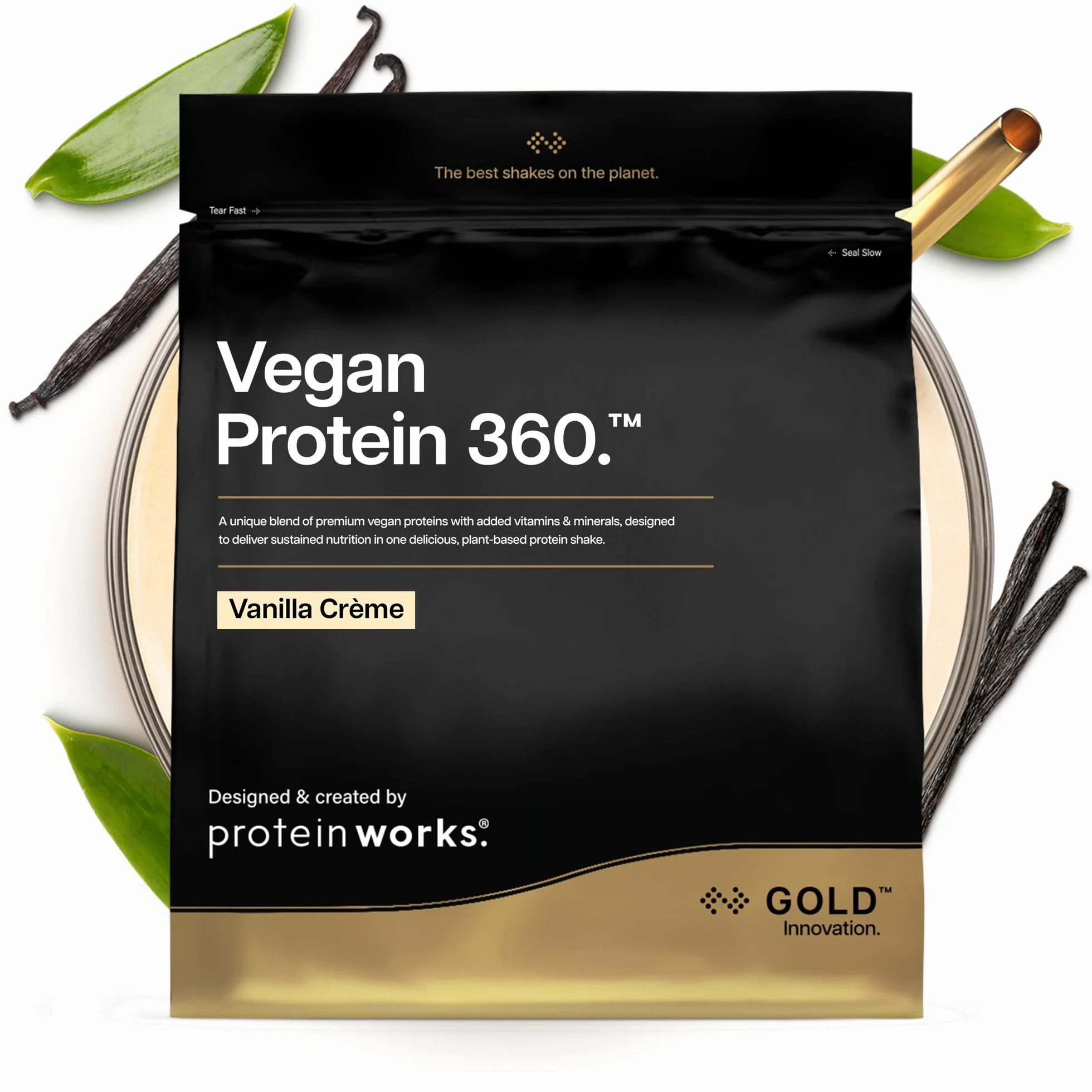Protein Works Vegan Protein 360 GOLD Innovation Proteína Vegana 100% Vegetal Natural Mezcla Multi-Proteína Premium Batido Bajo en Grasa Calorías Crema Vainilla 33 Porciones 1kg