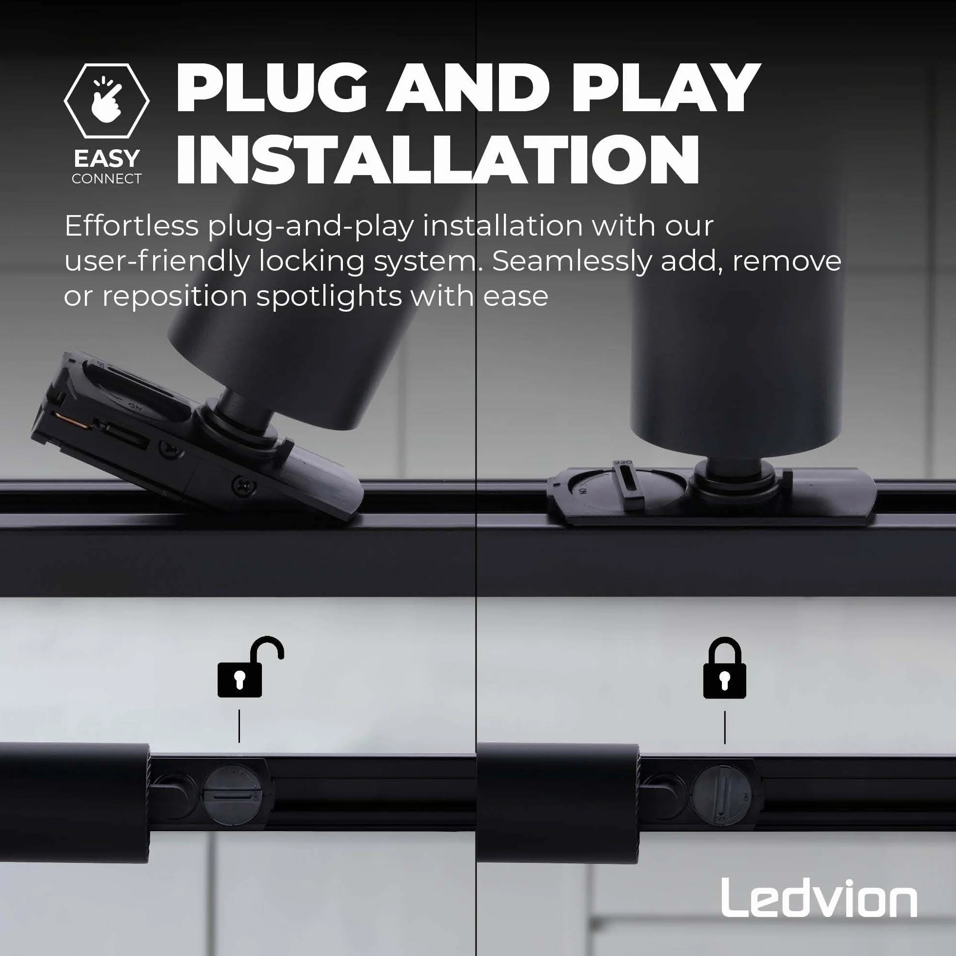 Ledvion Sistema de rieles iluminacion 2m Carril Monofasico 3W Negro 2700K 6x Foco de techo Orientable GU10