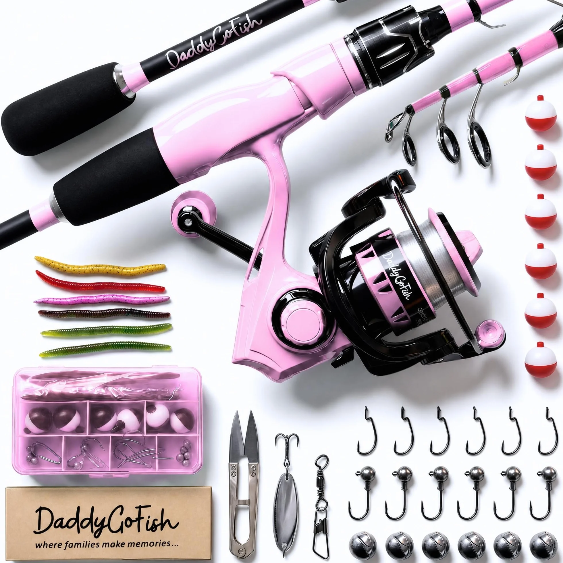 Daddygofish Juego Combinado De Caña De Pescar Y Carrete Giratorio con Caja De Aparejos | Caña De Pescar | Kit De Caña De Pescar Telescópica De Fibra De Carbono | Carrete Giratorio para Kit
