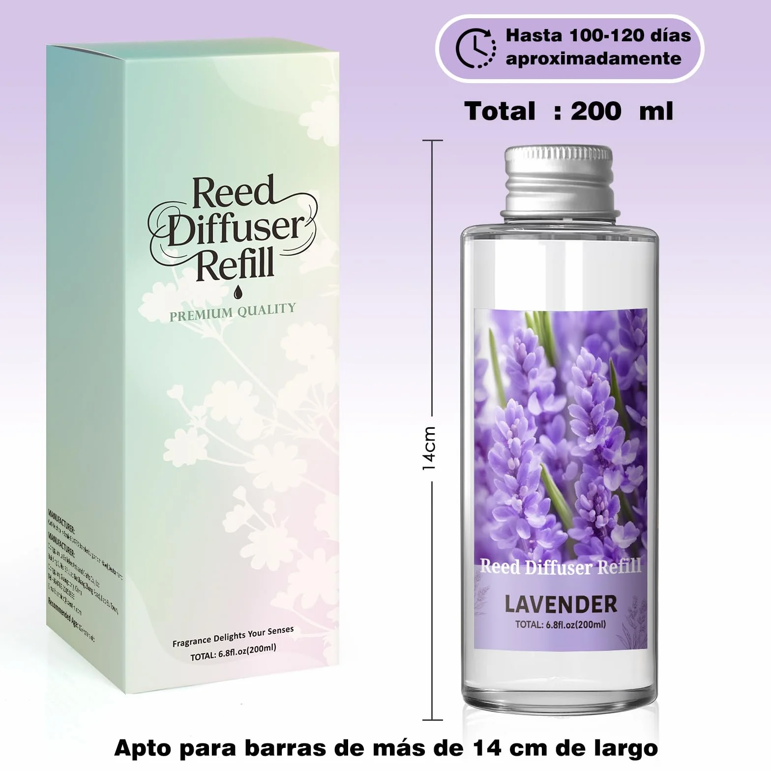 SCENTORINI Difusor de Fragancia Lavanda 200ML Recambio Aceite Esencia Ambientador Hogar