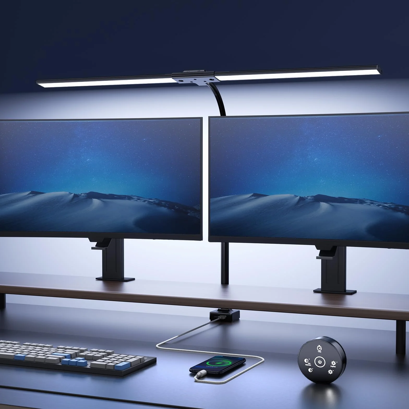 Lampara de Escritorio LED 24W 1500LM 80CM Flexo con Control Remoto Puerto USB Negro