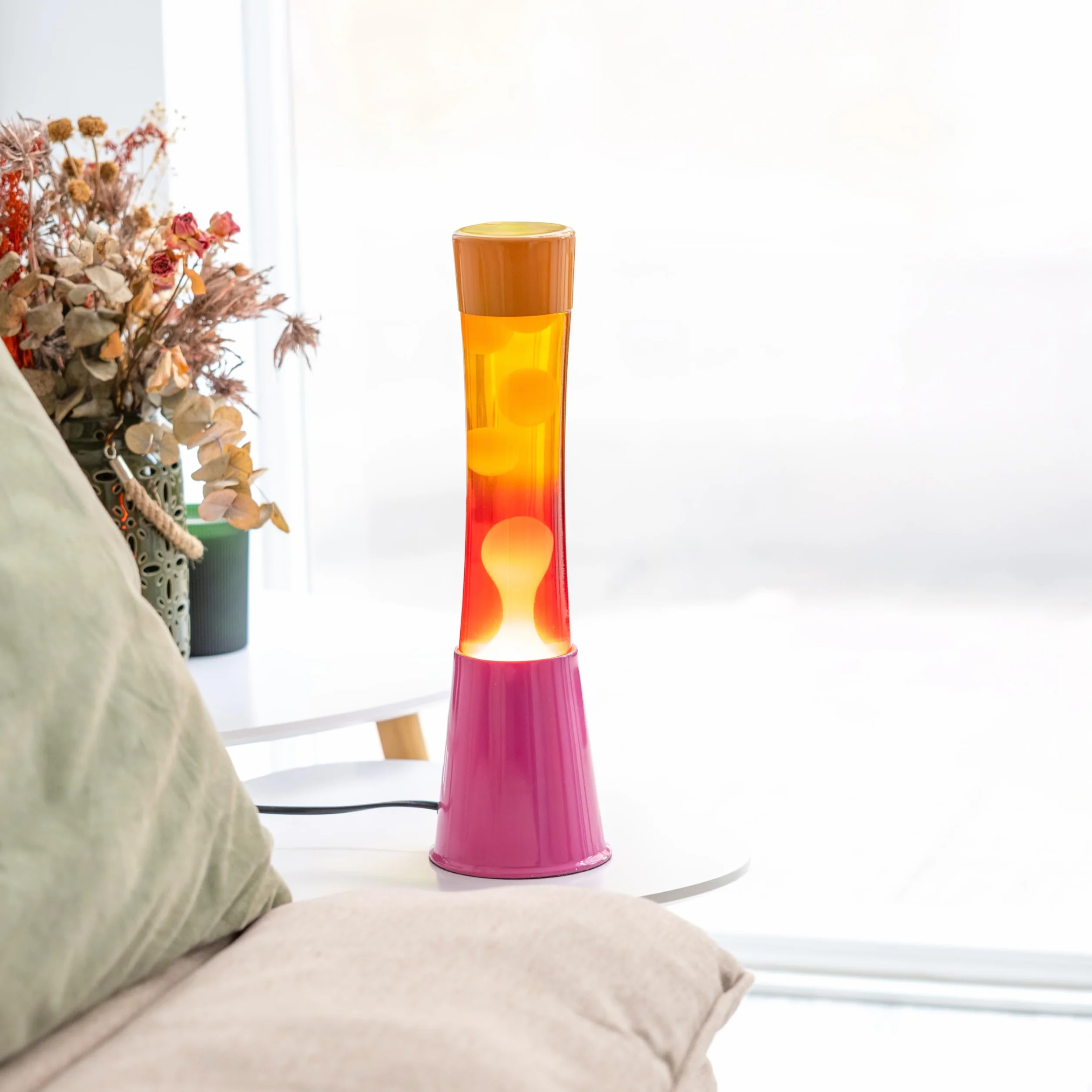 Lámpara de lava Fisura rosa naranja degradada 11 cm x 11 cm x 39,5 cm con bombilla de repuesto