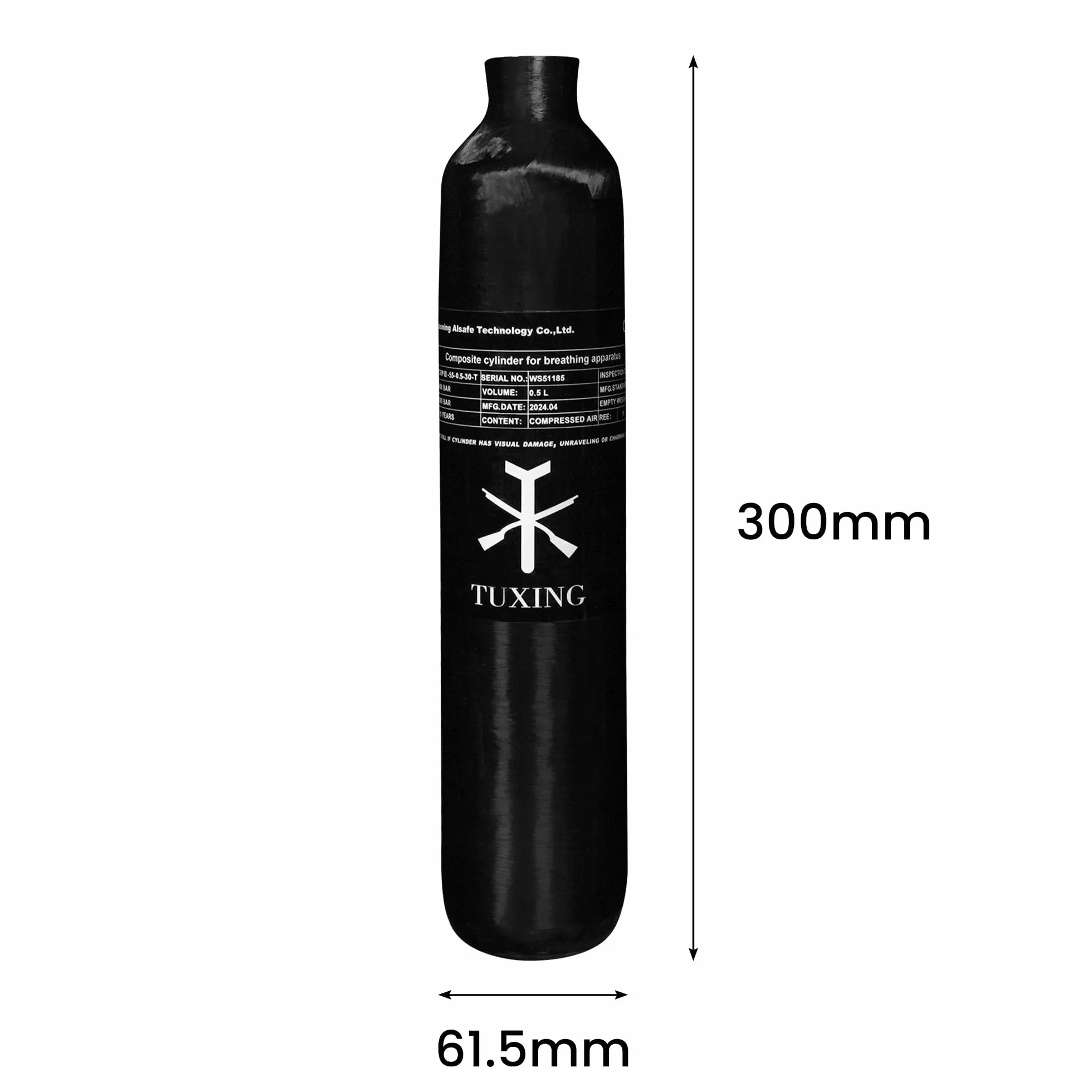 TUXING Tanque de Aire PCP 4500PSI 0.5L Fibra de Carbono Cilindro HPA 31Cu in 500cc Rosca M18*1.5