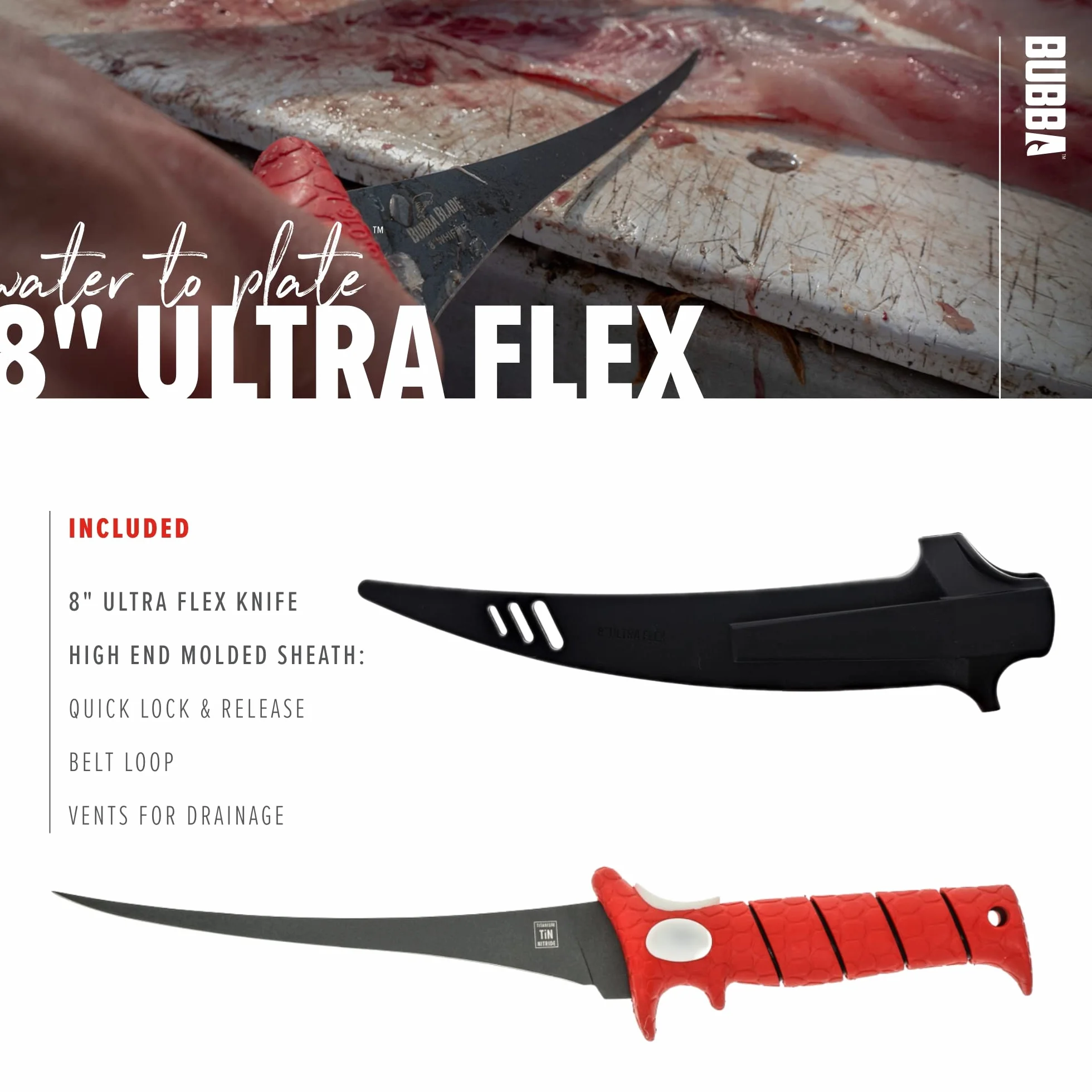 Cuchilla de acero inoxidable antiadherente con mango antideslizante para pesca, barcos y caza