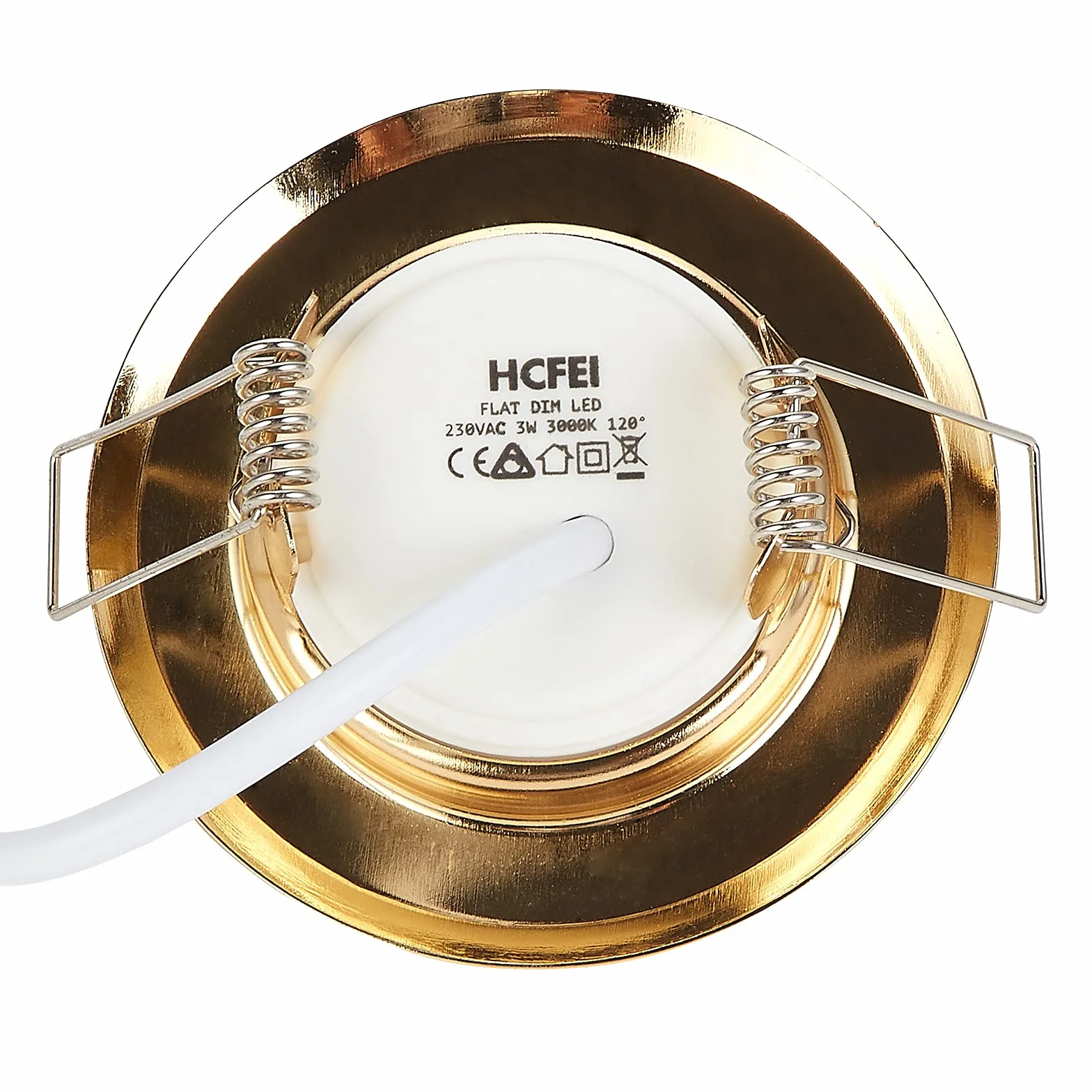Foco LED plano empotrable ultra plano dorado 230V 3W 320 lúmenes 120° regulable 55mm recortado blanco paquete 3