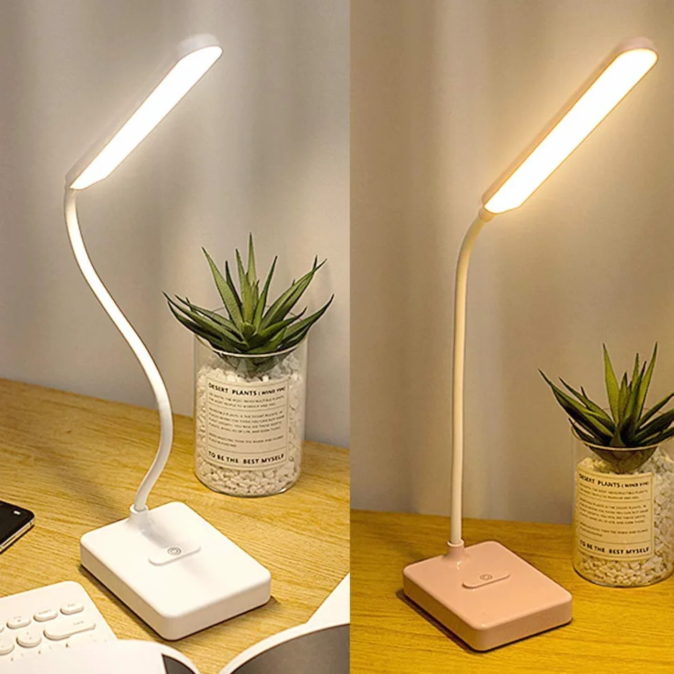 Lámpara LED de escritorio recargable 2000mAh, luz lectura inalámbrica, control táctil 3 colores, 6 brillo ajustable