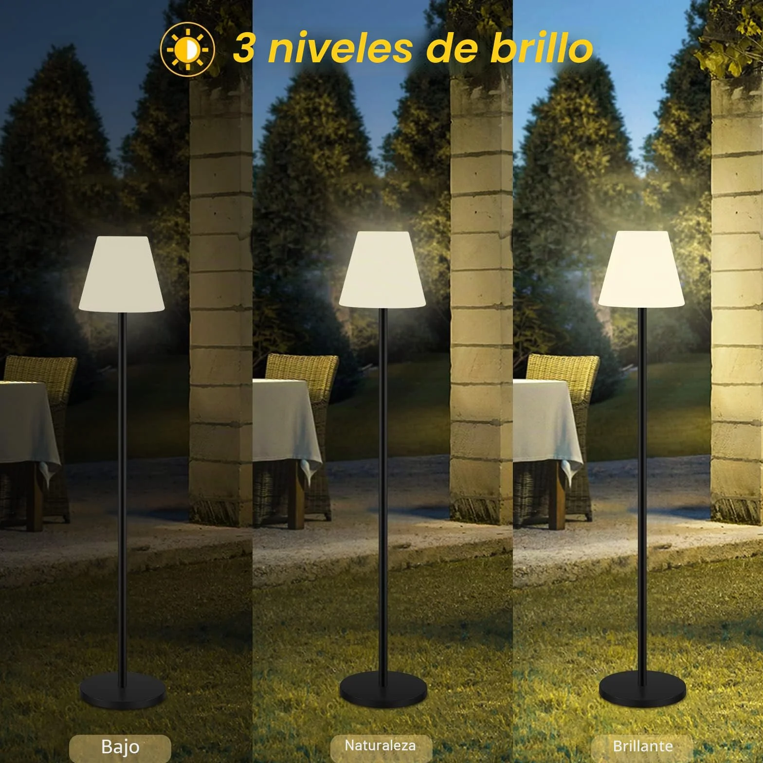 Lámpara de pie solar LED impermeable recargable USB con sensor de luz regulable para exteriores jardín
