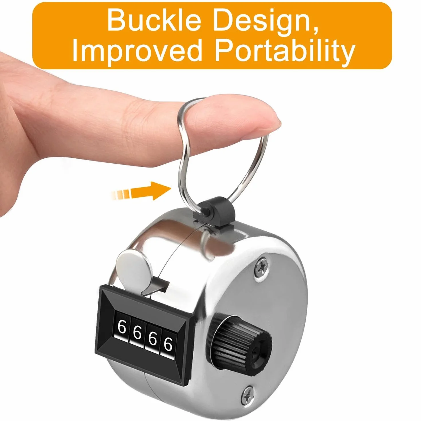 Contador Manual, Contador de clicker de 4 dígitos, Contador de Mano de Metal para Contar, Carcasa de Metal con Anillo, para Sujetar el Dedo, para Golf Sport Coach, Plateado