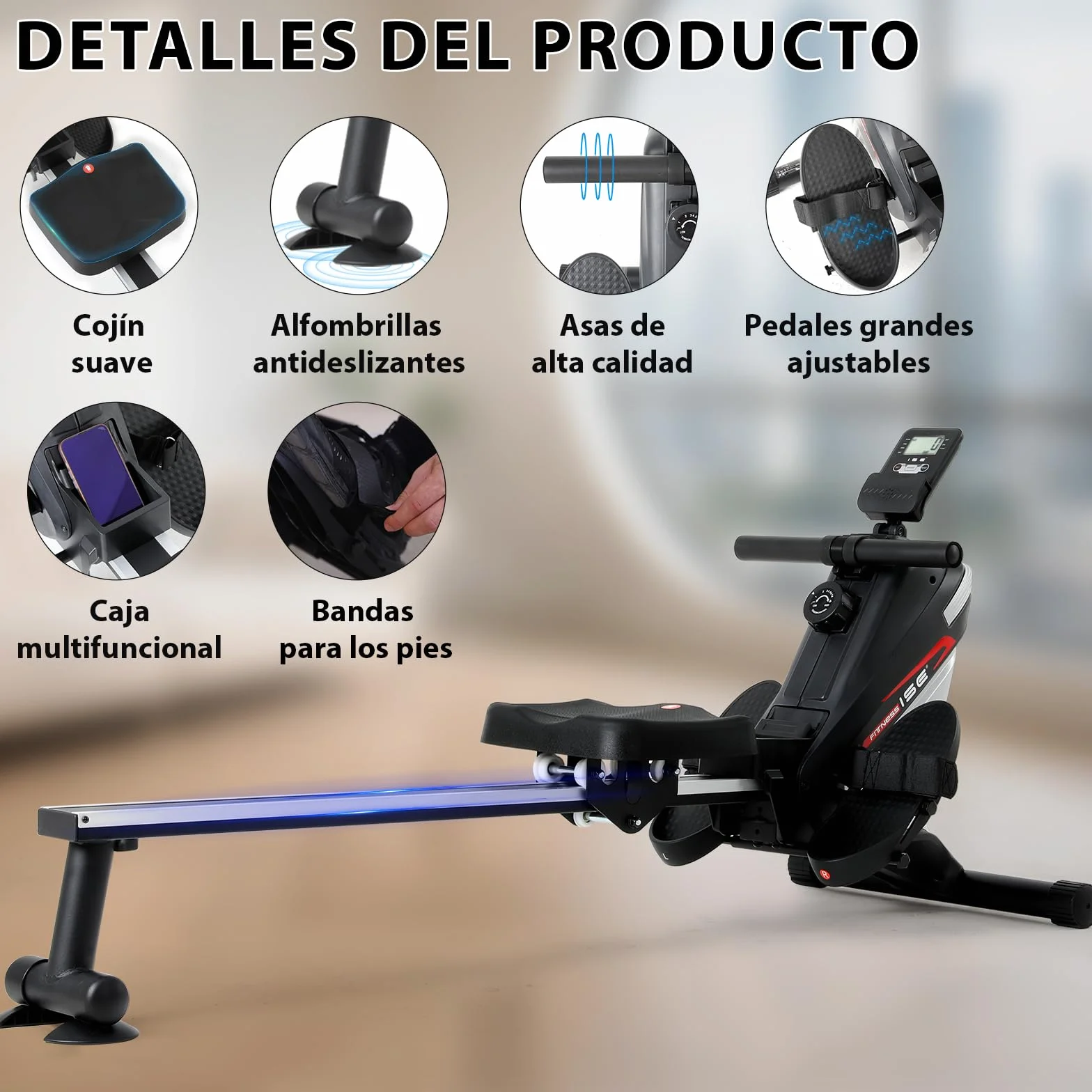 ISE Máquina De Remo para casa, Silenciosa, Máquina Remo Magnético, Remo Gimnasio En Casa con 8 Niveles de Resistencia, Fuerza de Tracción máx de 15KG, Remo Maquina Ejercicios En Casa